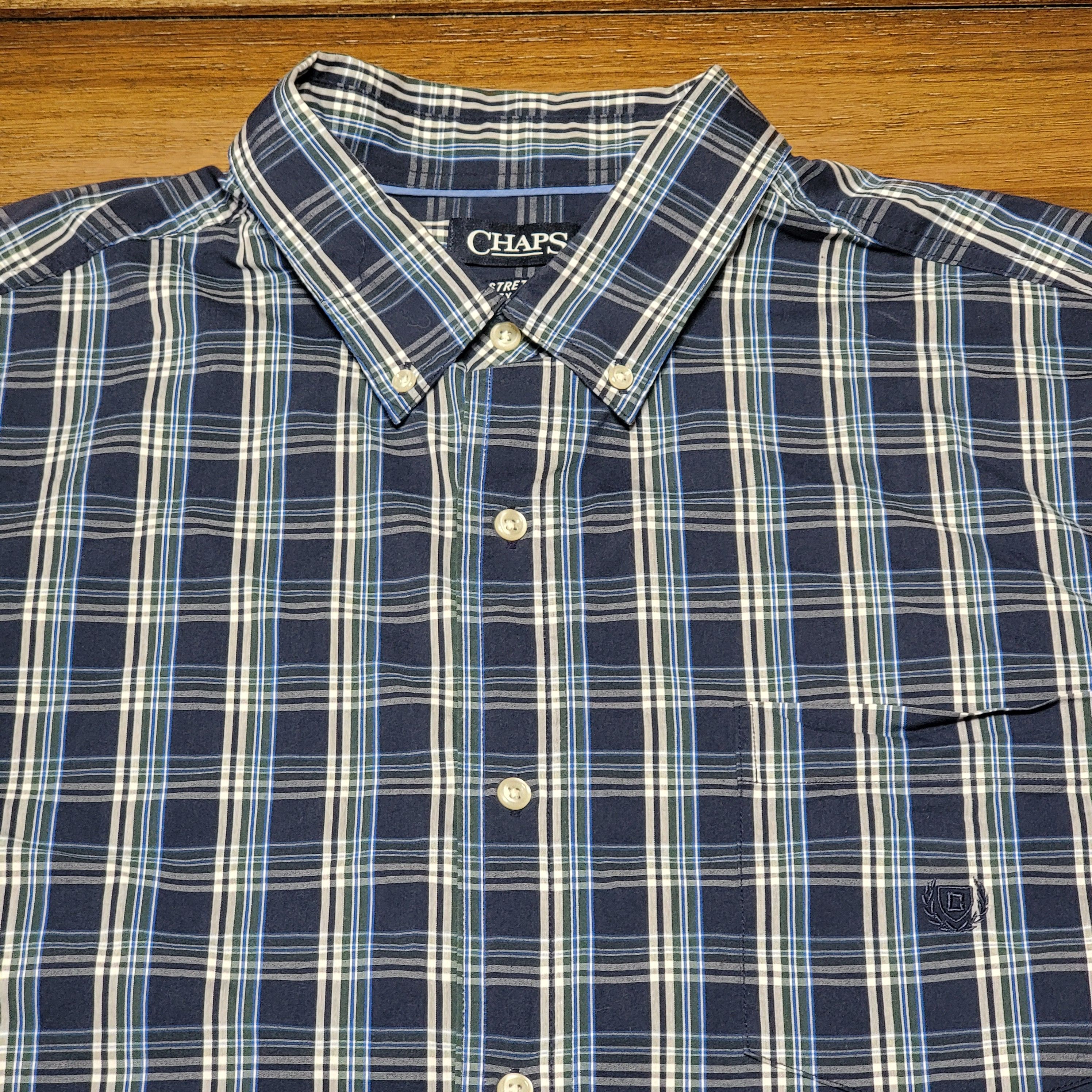 Chaps Chaps Stretch LS Blue Plaid Full Button Shirt - Size 2XLT Size US XXL / EU 58 / 5 - 2 Thumbnail