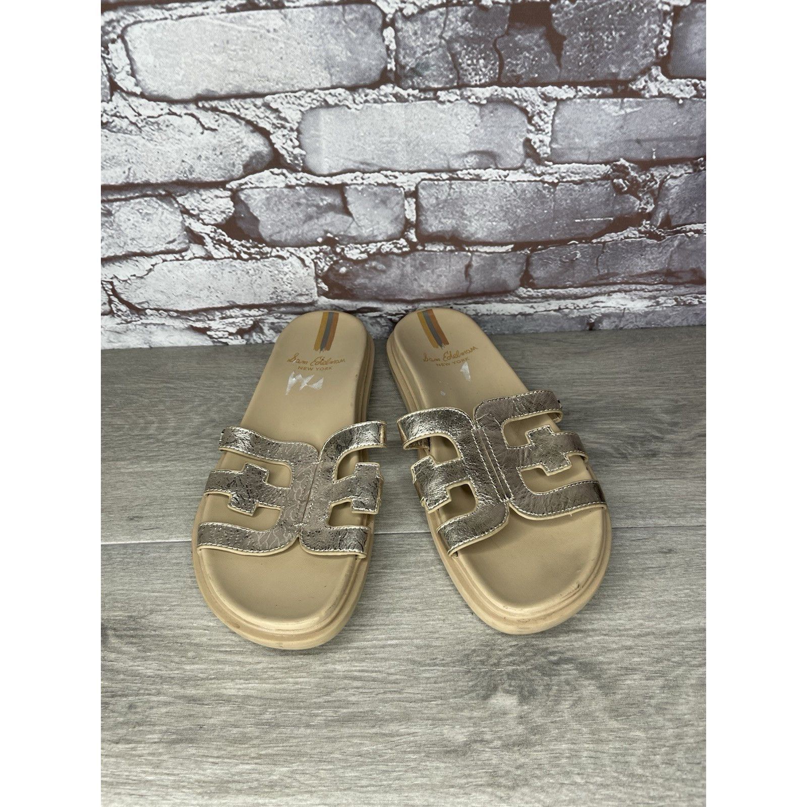 Sam Edelman Sam Edelman Valeri Metallic Gold Leather Slides Sandals Wome Size US 9 / IT 39 - 3 Thumbnail