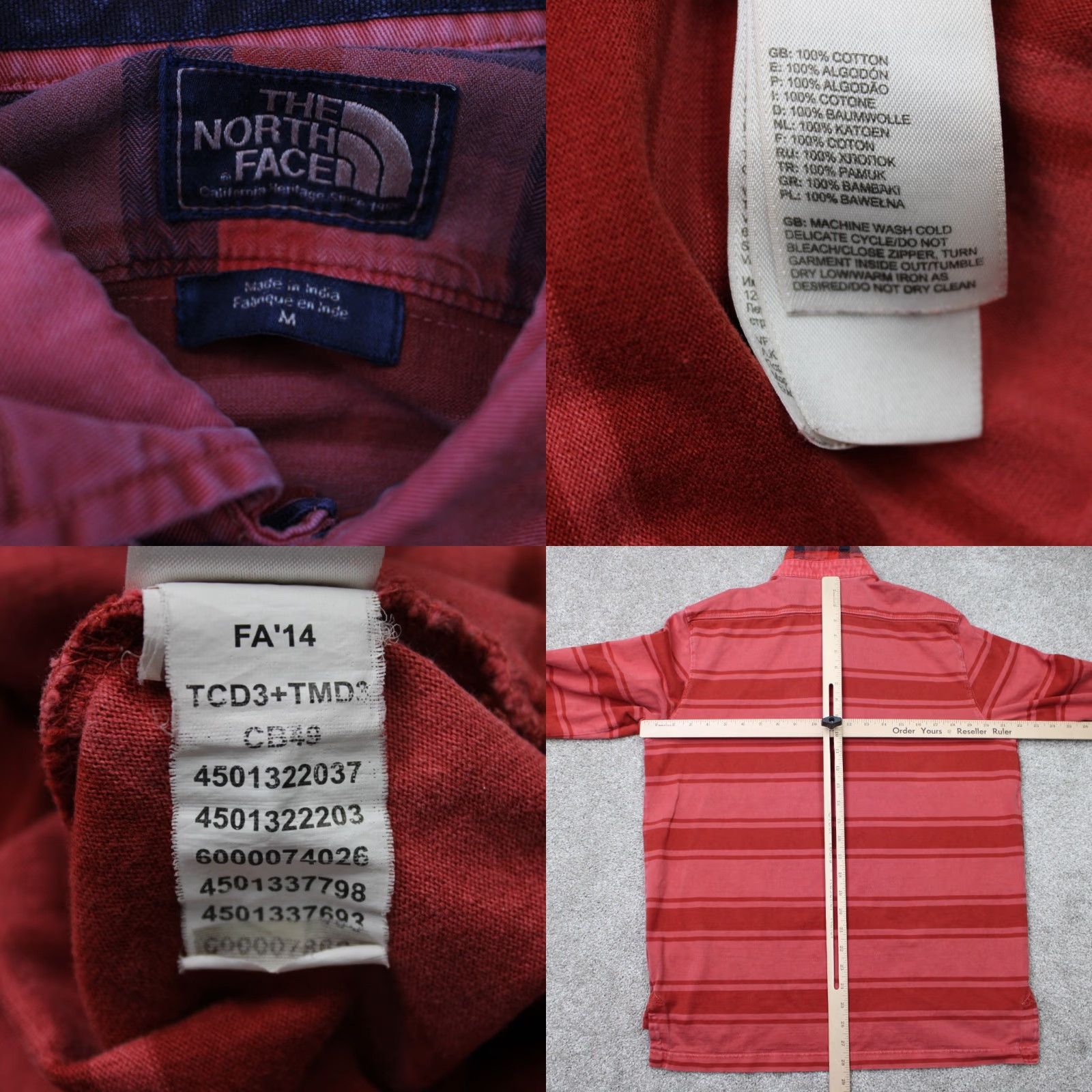 The North Face The North Face Polo Shirt Mens Medium Red Striped Cotton Long Sleeve Button Pullover Size US M / EU 48-50 / 2 - 8 Thumbnail