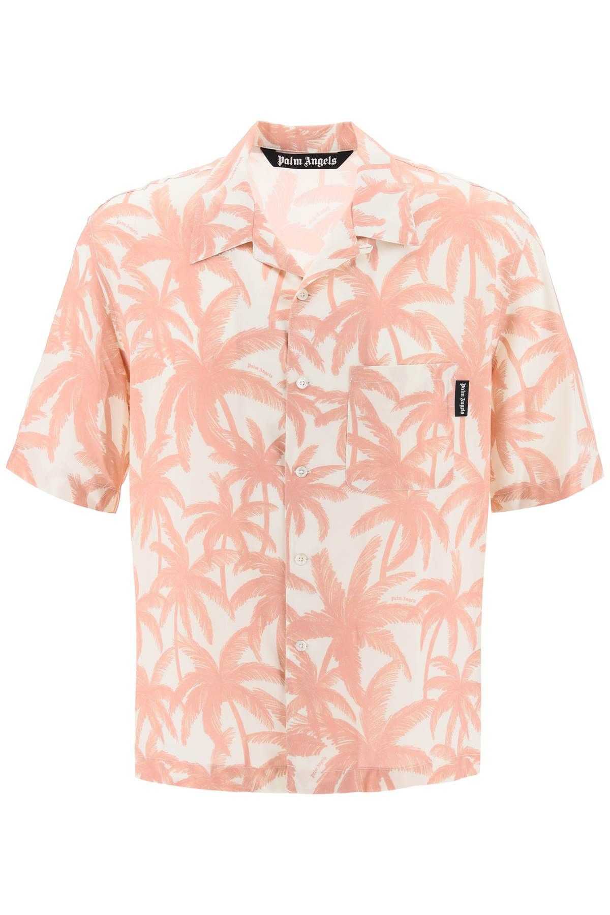 image of Palm Angels Bowling Shirt With Palms Motif in Off White Pink, Men's (Size Large)