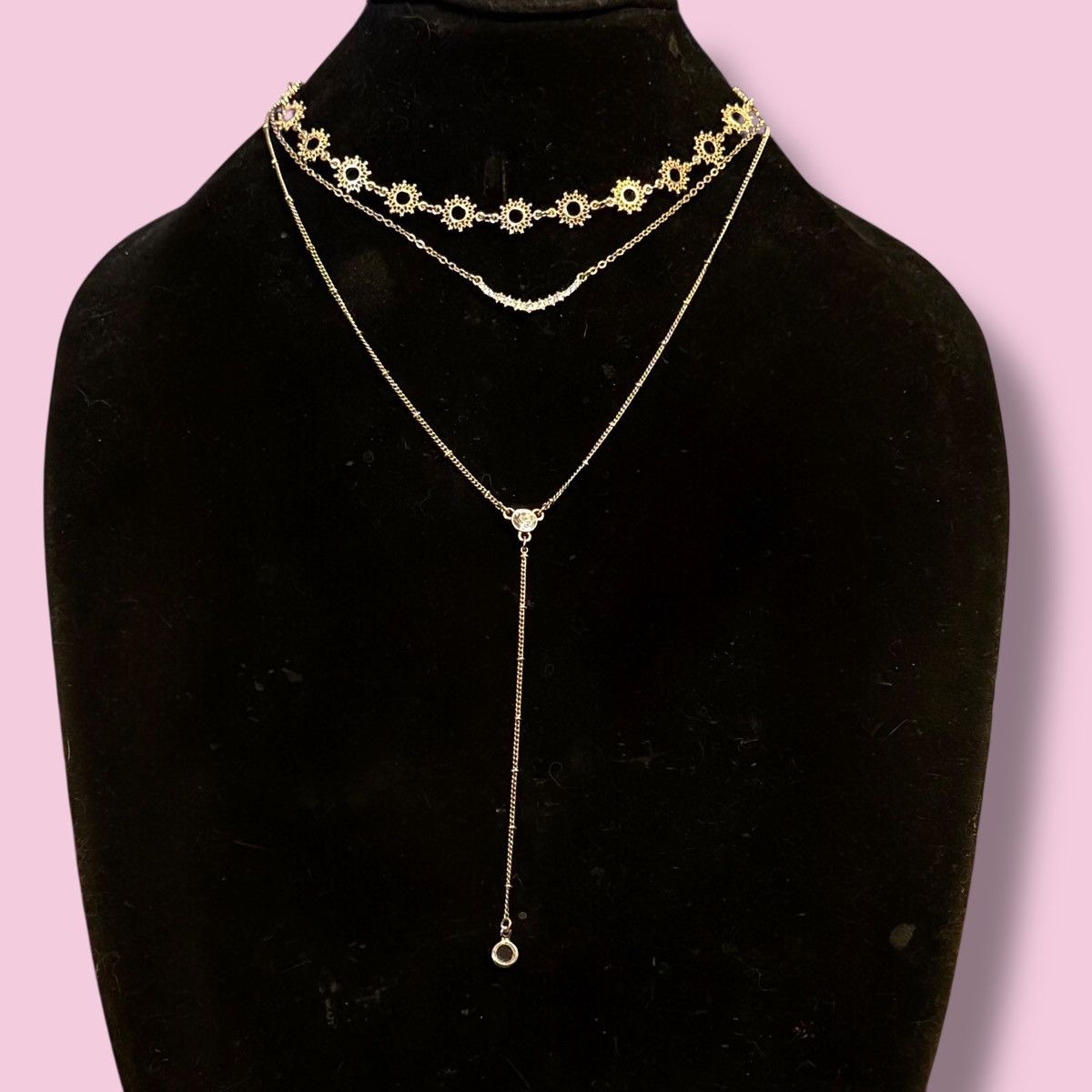 Express Express gold tone triple layered rhinestone Y necklace Size ONE SIZE - 1 Thumbnail