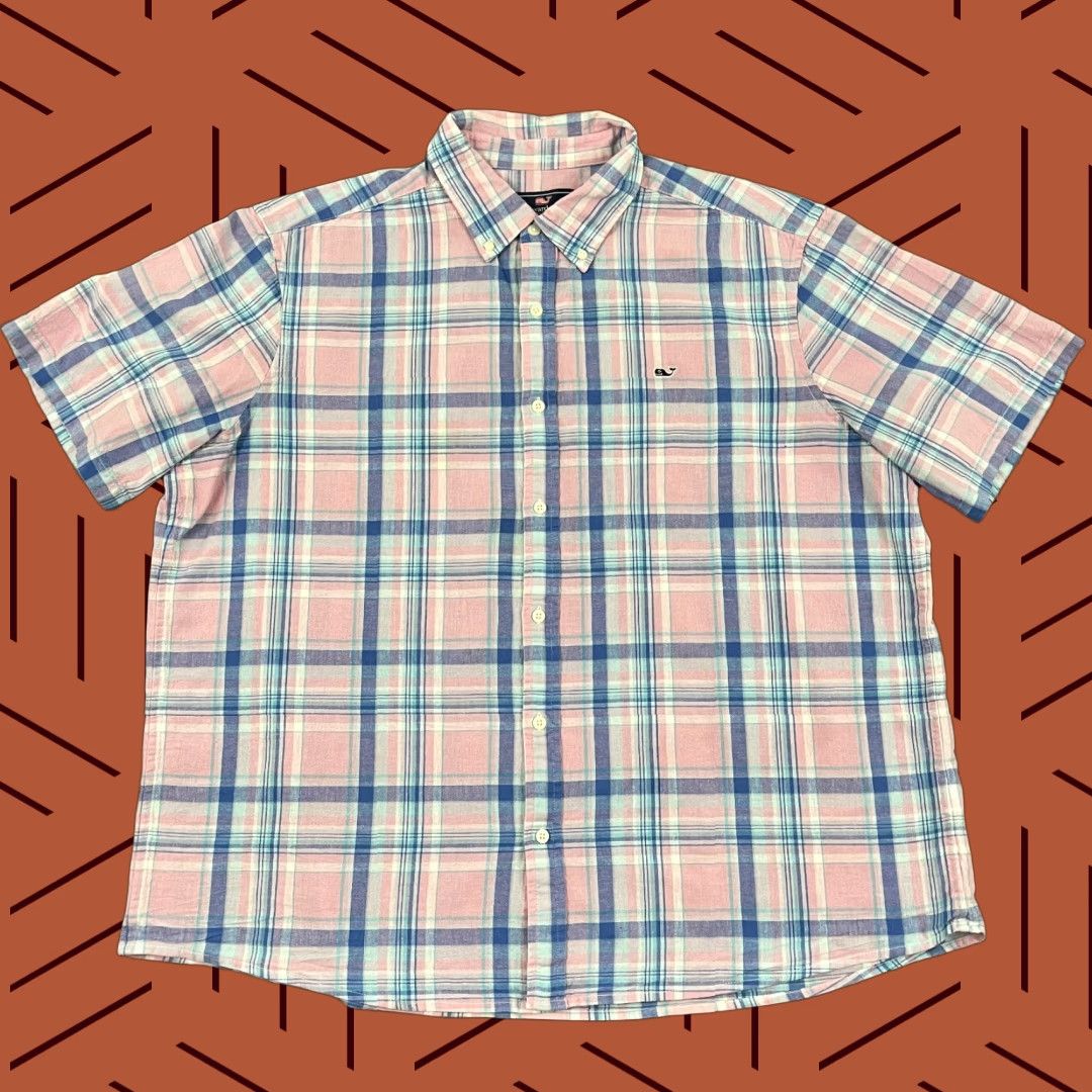 Vineyard Vines Vineyard Vines Whale Shirt Mens 2XL XXL Pink Blue Plaid Cotton Linen Button Down Size US XXL / EU 58 / 5 - 1 Thumbnail