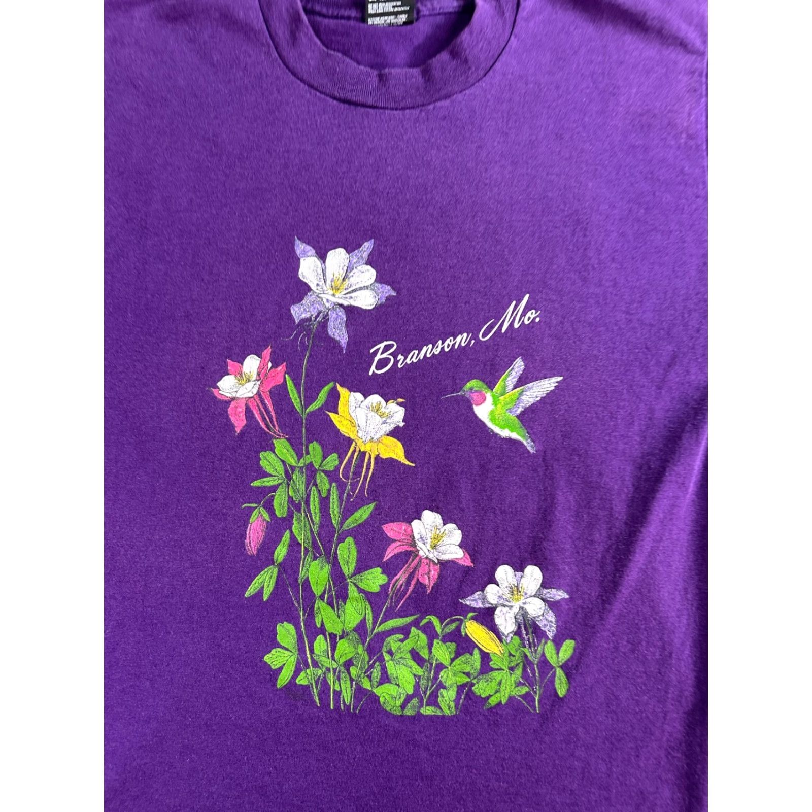 Fruit Of The Loom VINTAGE 90s Branson Missouri Shirt Mens Medium Purple Hummingbird Single Stitch Size US M / EU 48-50 / 2 - 3 Thumbnail