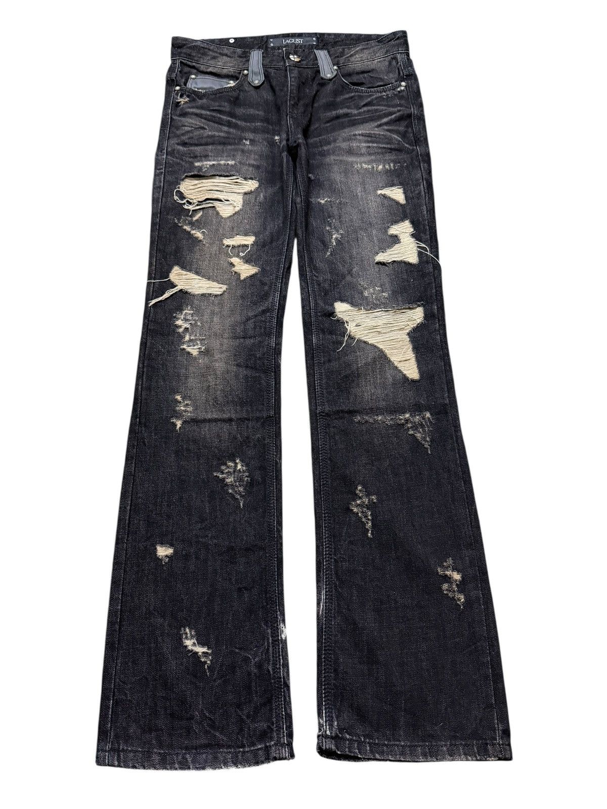 Tornado Mart Vintage Lagust Faded Wash Clawmark Whisker Distressed Flare Size US 31 - 1 Thumbnail