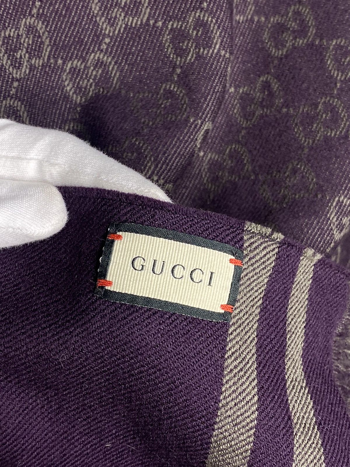 Gucci Gucci GG Monogram Wool Scarf Reversible Two Sides Purple Size ONE SIZE - 5 Thumbnail