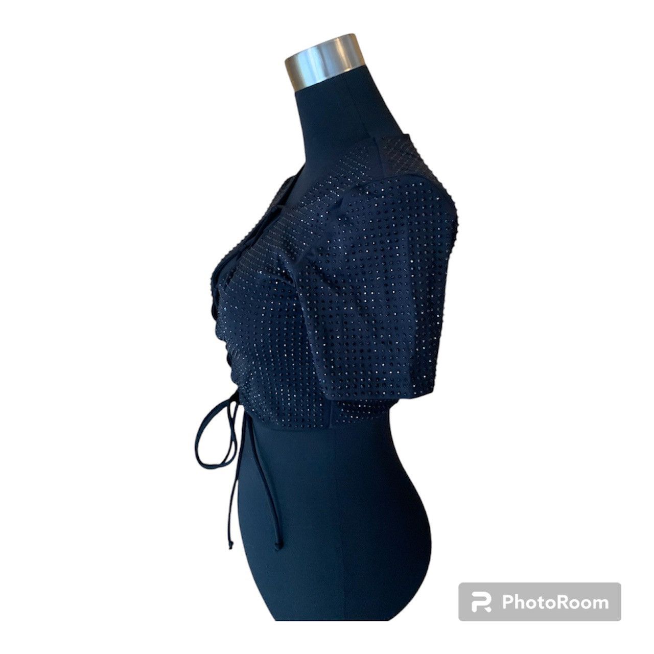 Vintage Y2K Hand Beaded Black Gemstone Crop Top with Ties Size M / US 6-8 / IT 42-44 - 5 Thumbnail