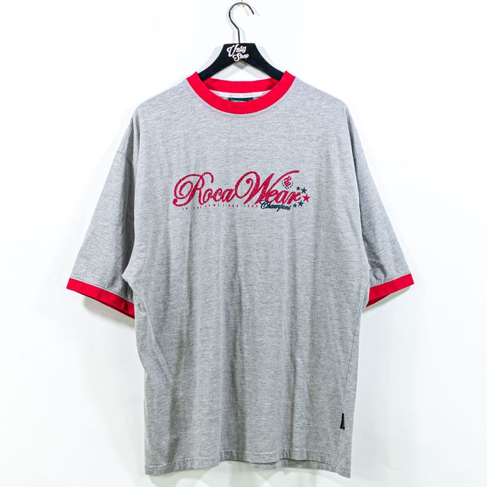 T-shirt Vintage Rocawear Homme, Blanc/rouge, Manches Courtes, Taille M - Années 2000