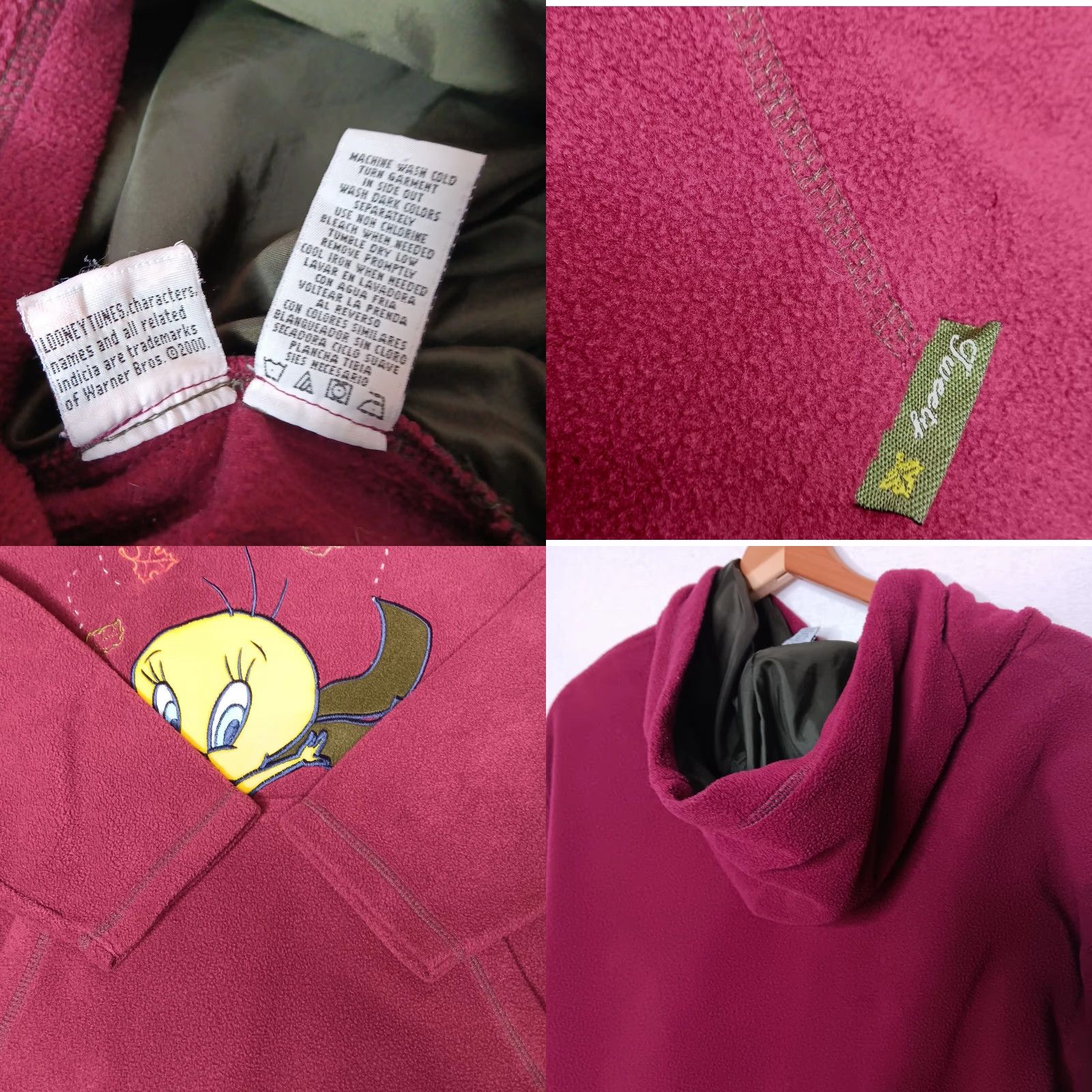 Vintage VINTAGE Looney Tunes Hoodie Sweatshirt XL Maroon Autumn Leaves Tweety Bird Sweatshirt Hooded Pullover Women's Regular Size XL Size XL / US 12-14 / IT 48-50 - 8 Thumbnail