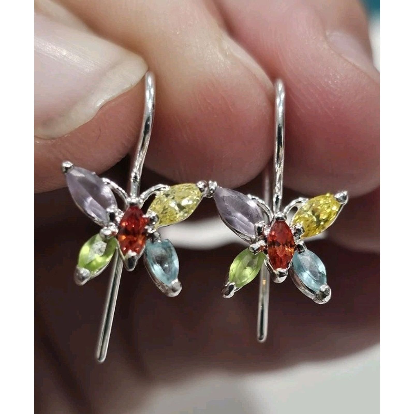Other Butterfly Sterling Silver Earrings Multi Marqui Stone Size ONE SIZE - 2 Thumbnail