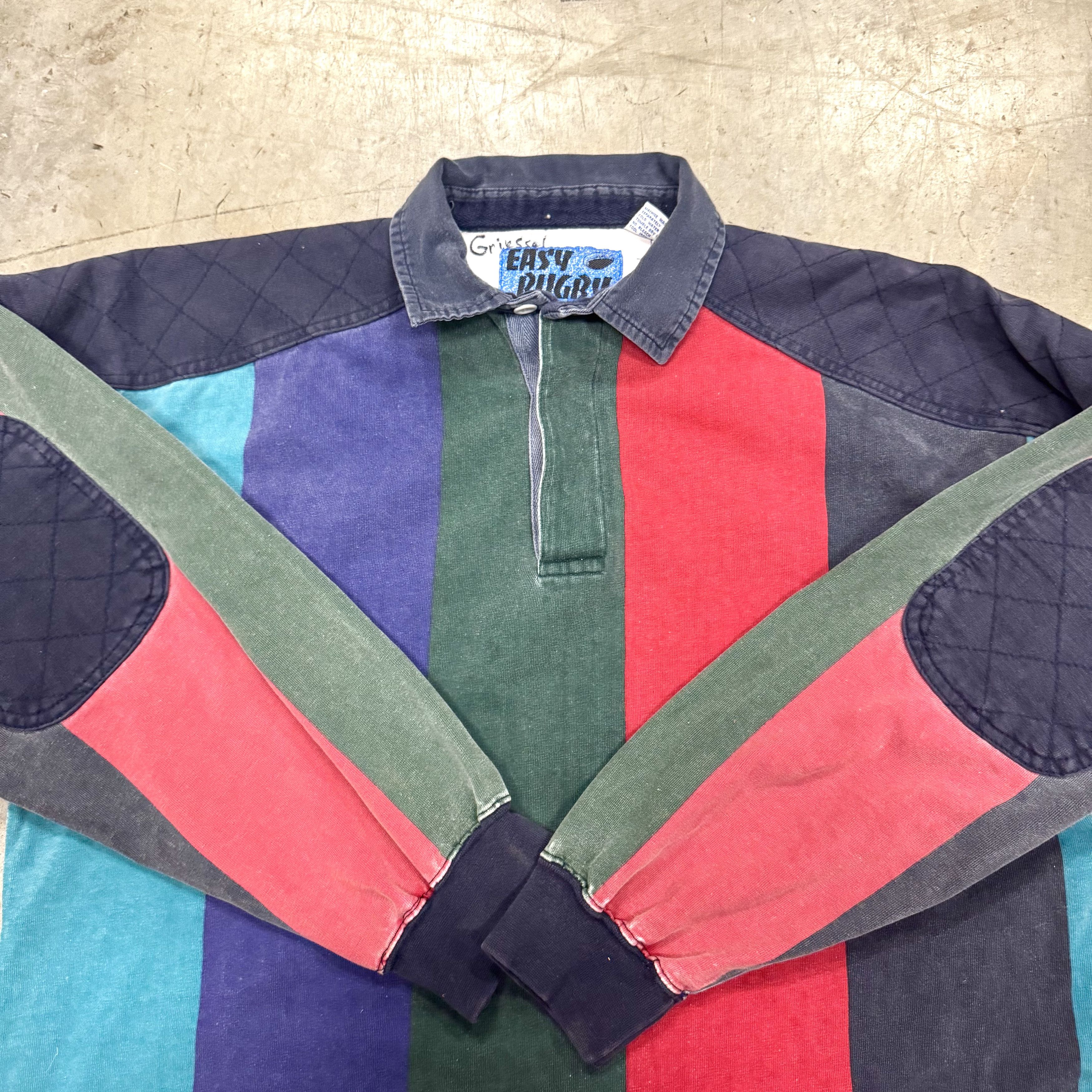 Vintage VTG 90s Easy Rugby Washed Canvas Padded Striped Polo Shirt Size US M / EU 48-50 / 2 - 3 Thumbnail