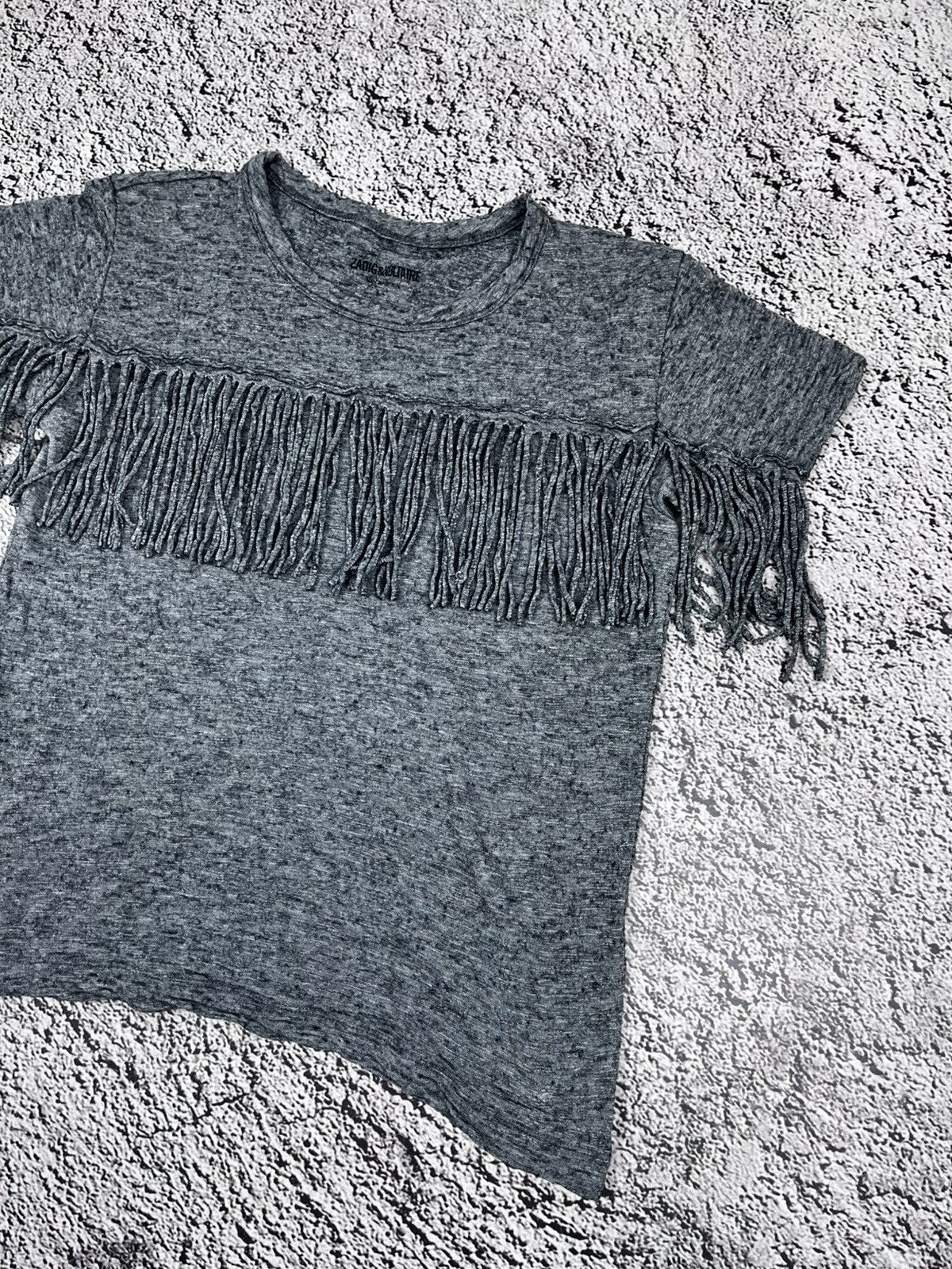 Zadig & Voltaire Vintage Zadig & Voltaire Grey Fringe T-Shirt Size S / US 4 / IT 40 - 3 Thumbnail