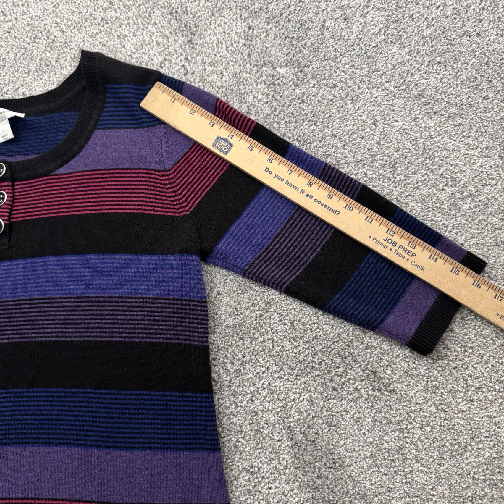 Vintage VINTAGE Christopher & Banks Sweater Women Large Henley Office Academia Stripes Retro 70s Size L / US 10 / IT 46 - 3 Thumbnail