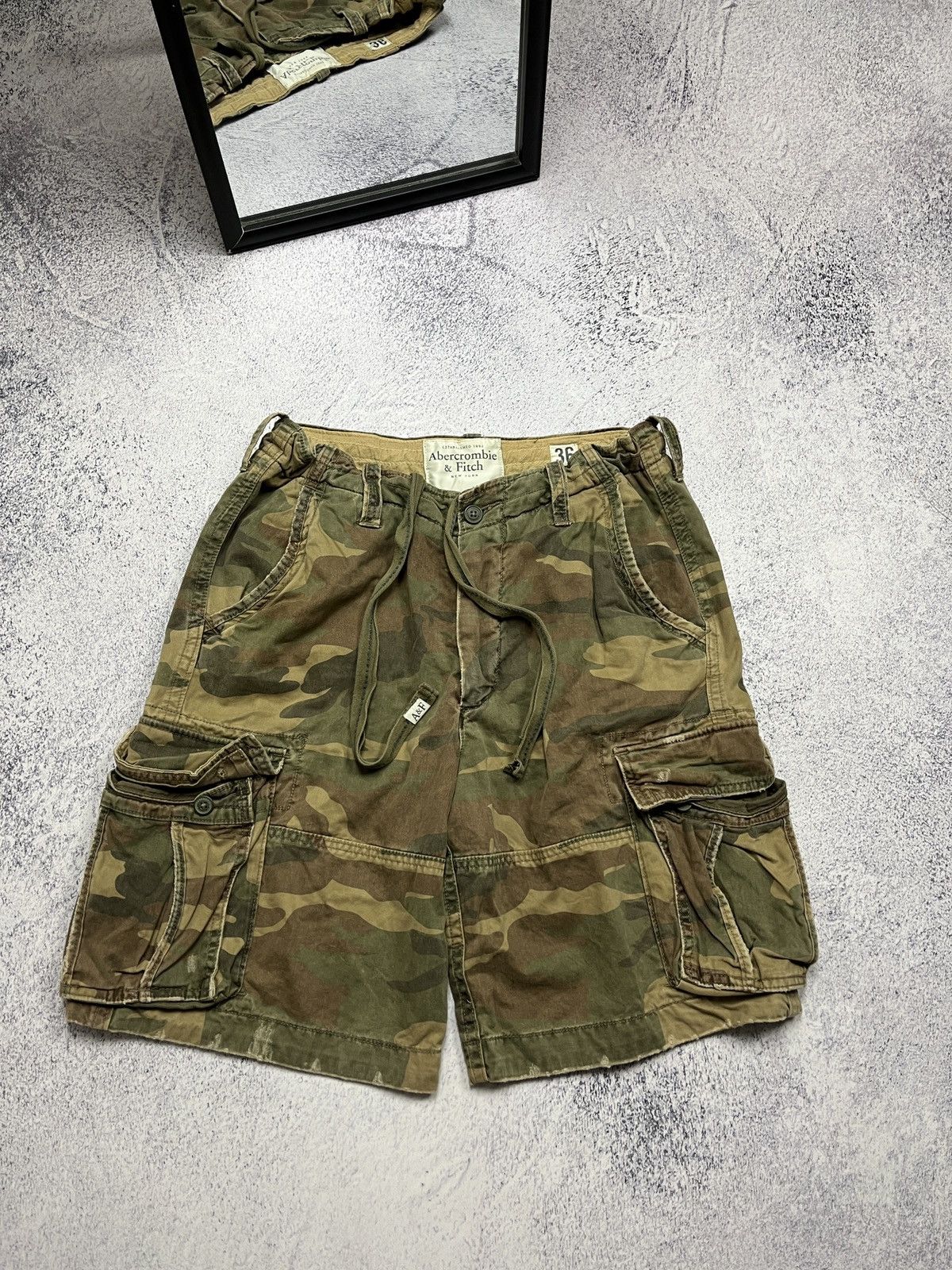 Abercrombie Fitch Cargo Baggy Shorts Camo Distressed Y2k