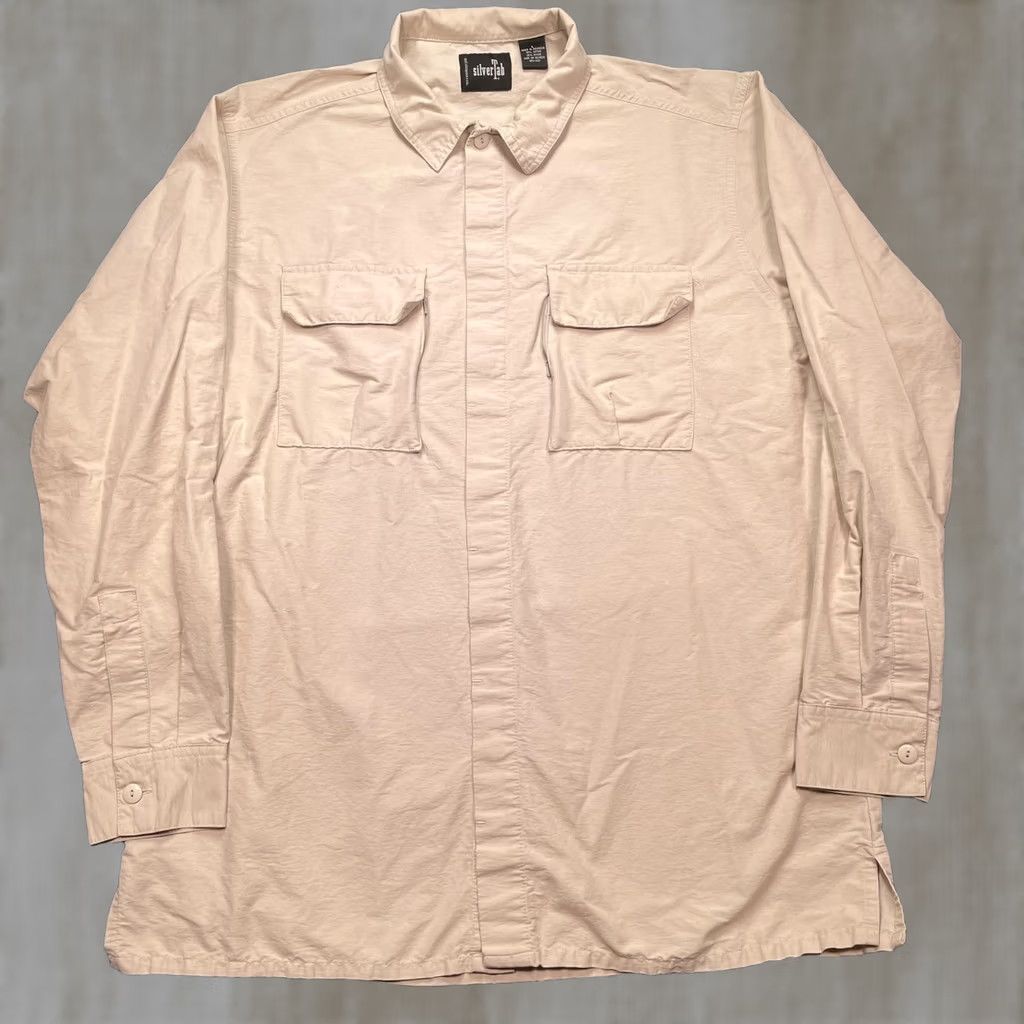 Vintage silverTab Shirt Mens Large Beige Long Sleeve Button Up Levis Utility Pockets Size US L / EU 52-54 / 3 - 1 Thumbnail
