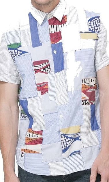 Desigual Salsa Slim Fit Patchwork Madras Striped Short Sleeve Shirt Size US XL / EU 56 / 4 - 3 Thumbnail