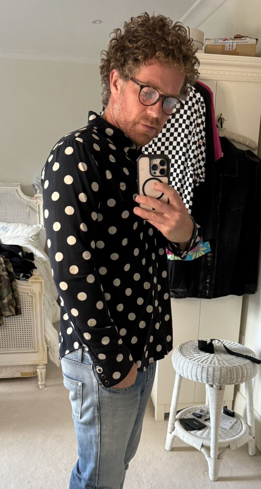 Saint Laurent Paris Saint Laurent black polka dot western denim shirt XL Grail Size US XL / EU 56 / 4 - 3 Thumbnail