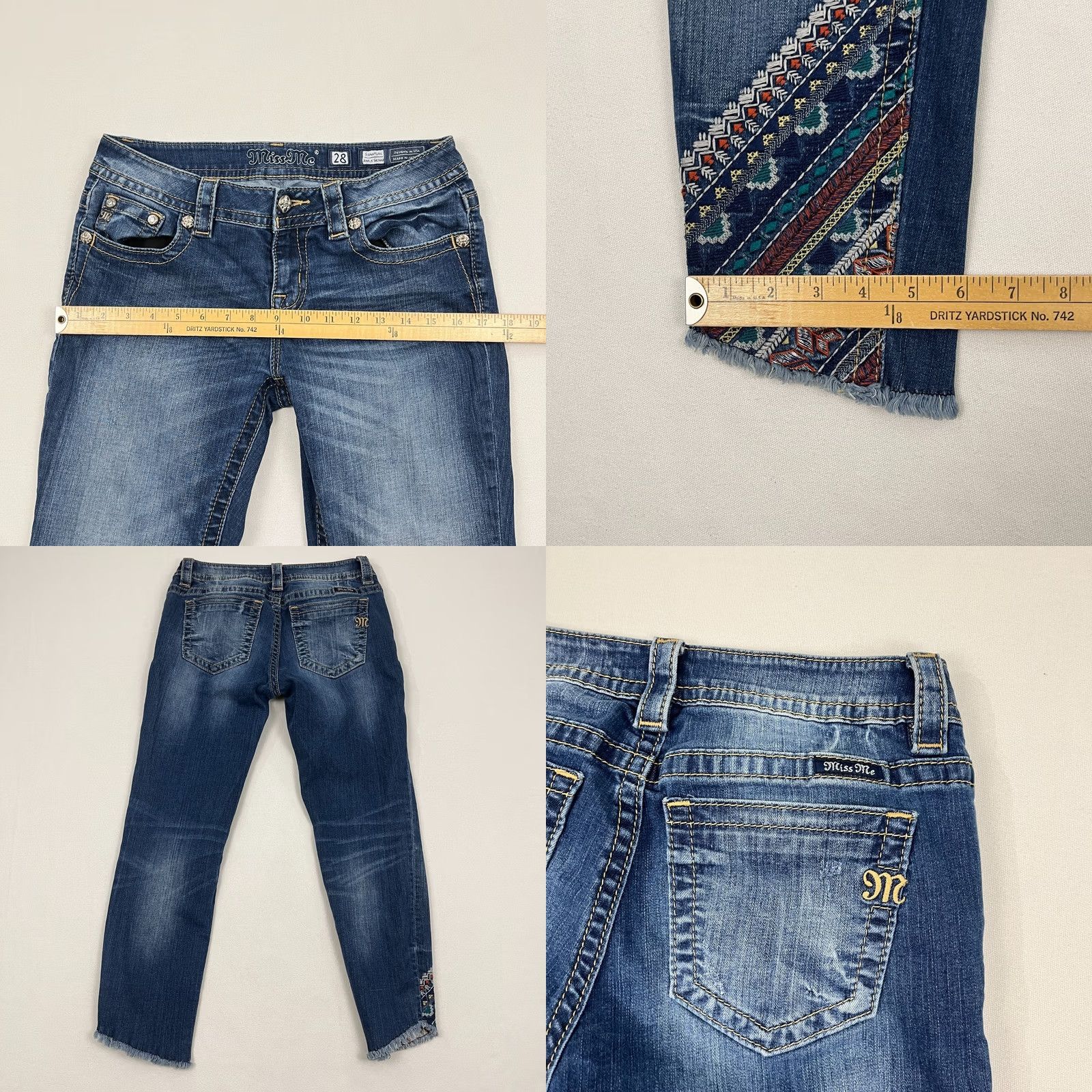 Miss Me Miss Me Womens 28 W28 I26 Ankle Skinny Blue Denim Jeans Inset Embroidered Ankle Size 28" / US 6 / IT 42 - 8 Thumbnail