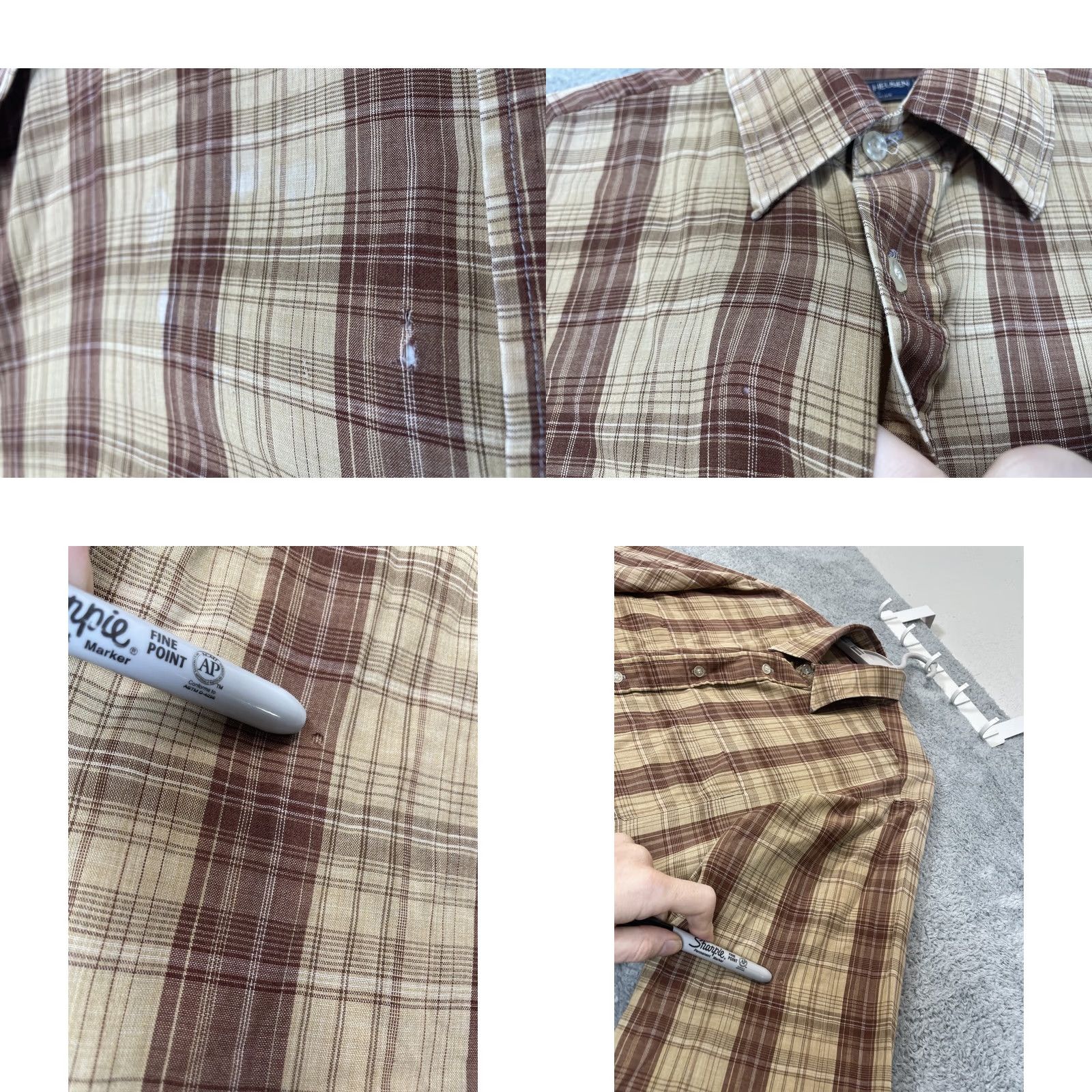 Van Heusen Van Heusen Shirt Mens Large Brown Beige Plaid Button-Down Long Sleeve Casual Size US L / EU 52-54 / 3 - 8 Thumbnail