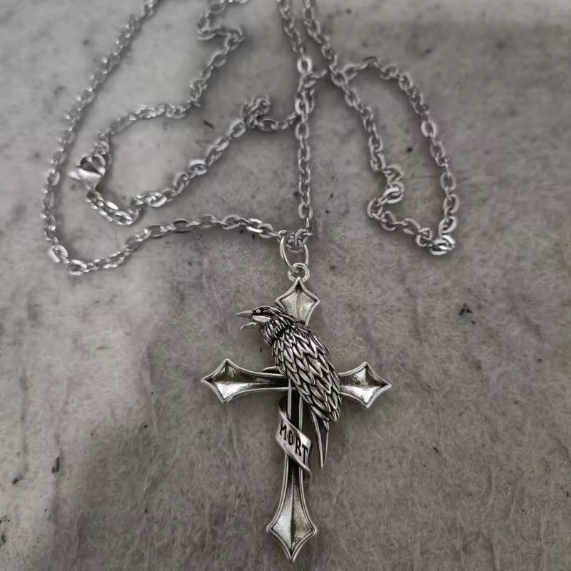 Japanese Brand Unique Punk Gothic Cross Crow Necklace Size ONE SIZE - 4 Thumbnail