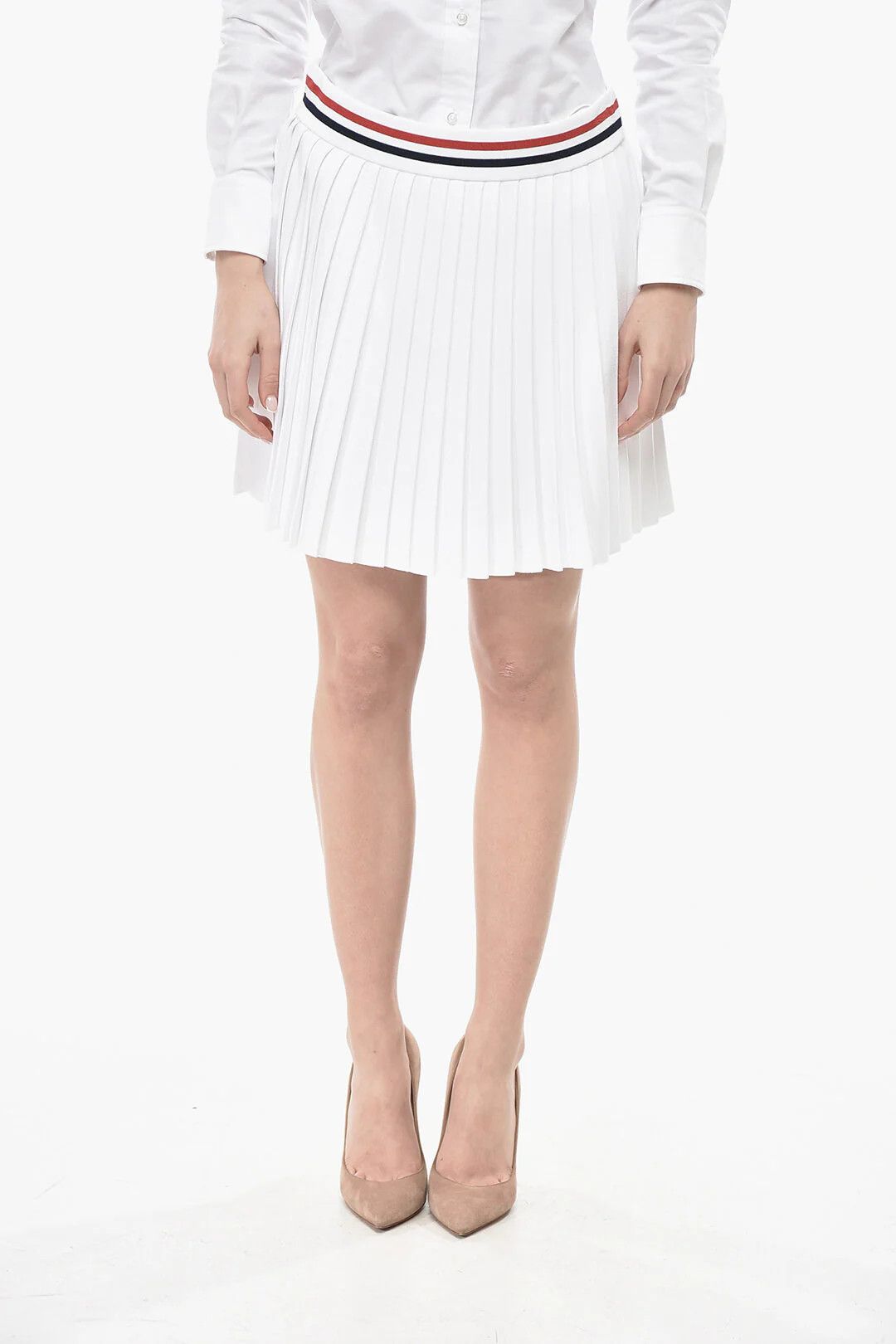 Thom Browne og1mm0426 Pleated Knit Mini Skirt in White Size 32" / US 10 / IT 46 - 1 Thumbnail