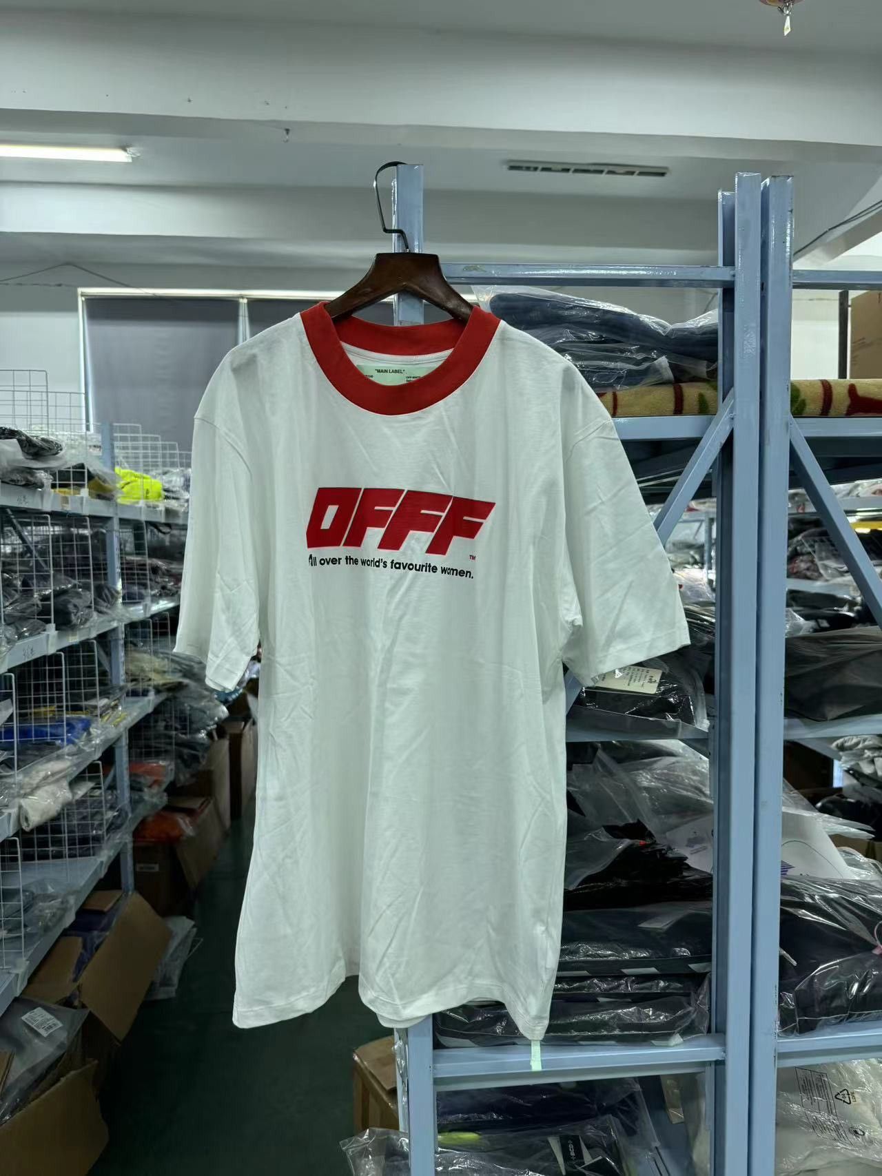 image of Off White Off-White Red And White Short Sleeves, Men's (Size Medium)