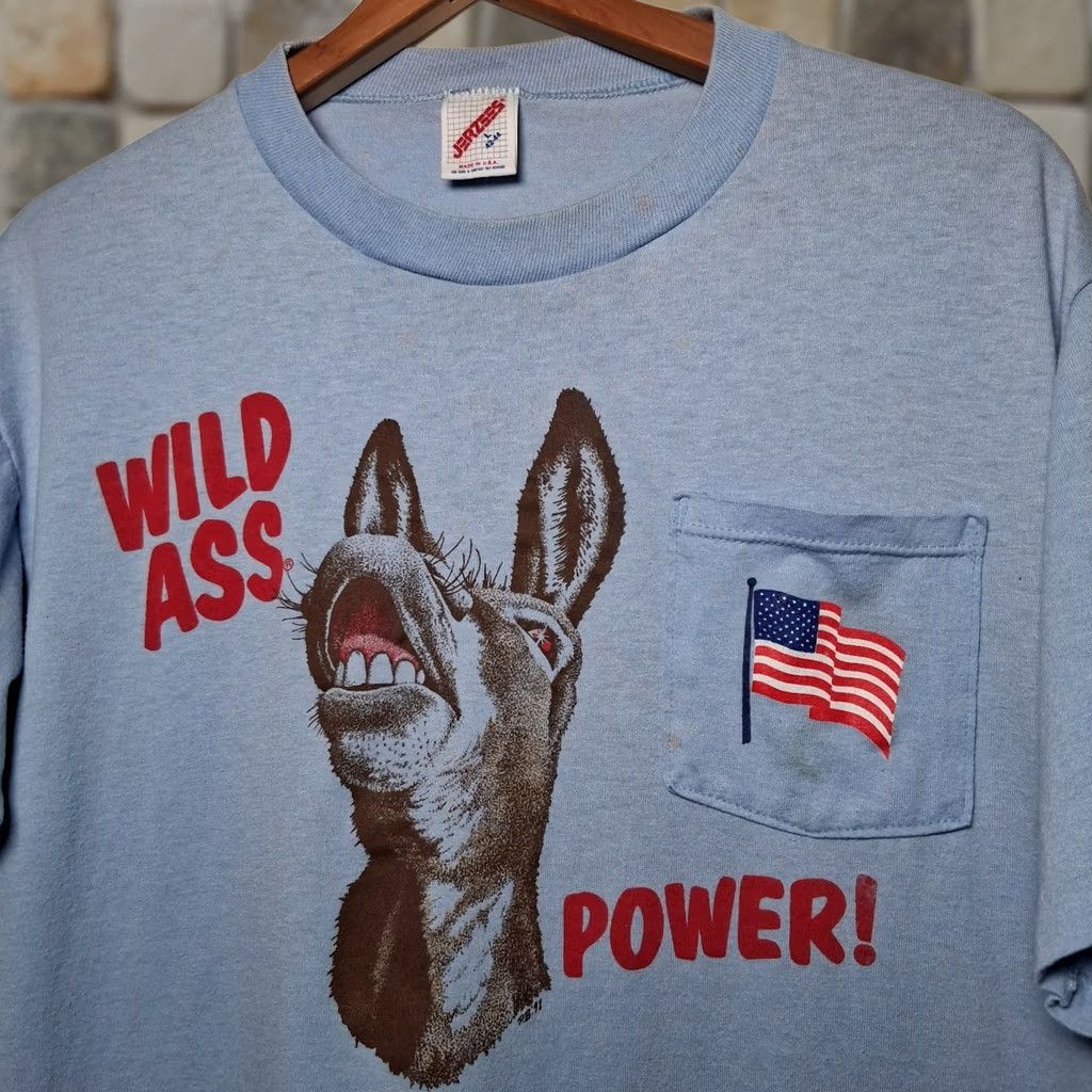 Jerzees VINTAGE Democrat T Shirt Large Blue Donkey USA Flag Patriotic Funny READ | JERZEES | Men | Cotton Blend | Short Sleeve | Crew Neck | Vintage Yes Size US L / EU 52-54 / 3 - 1 Thumbnail