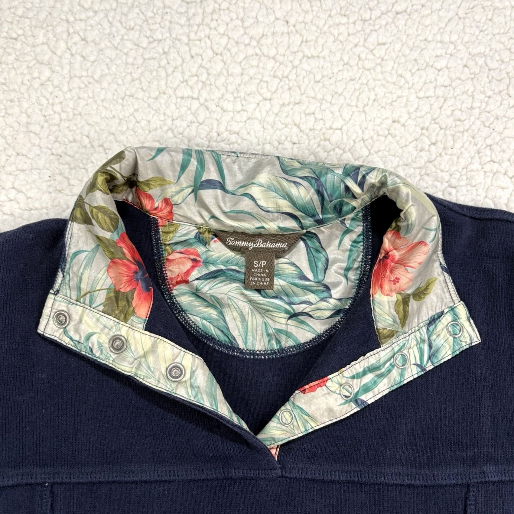 Tommy Bahama VINTAGE Tommy Bahama Womens Sweater Pullover 1/4 Zip T Sweatshirt Navy Floral Lined Small Size S / US 4 / IT 40 - 3 Thumbnail