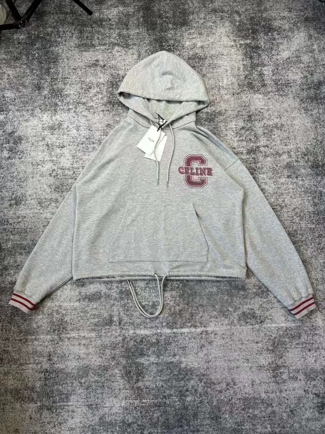 Celine Gray Large C Logo Hoodie