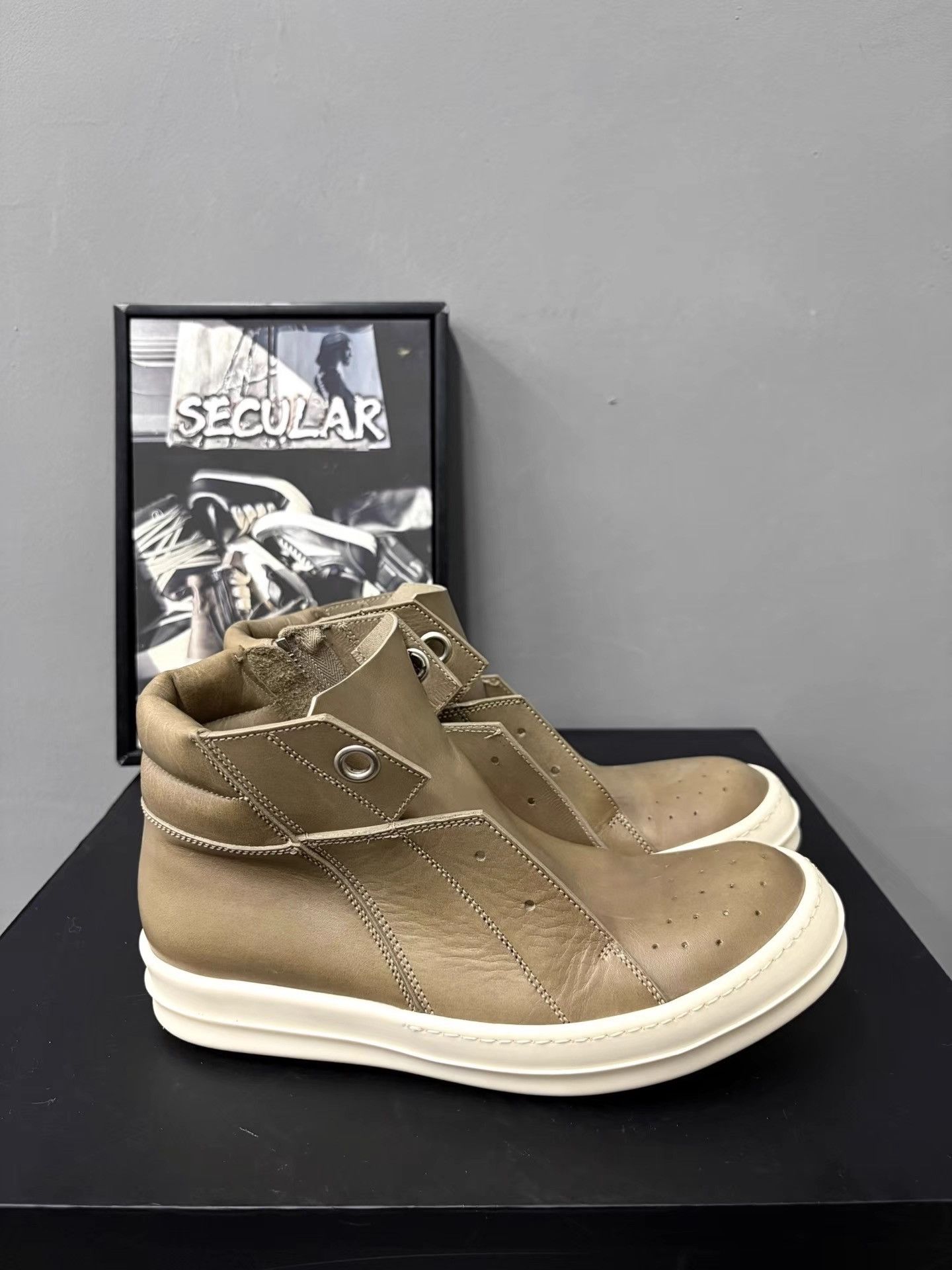 Rick Owens Rick Owens Island Dunk Mainline Olive Leather High-Top K34 Size US 8 / IT 38 - 4 Thumbnail