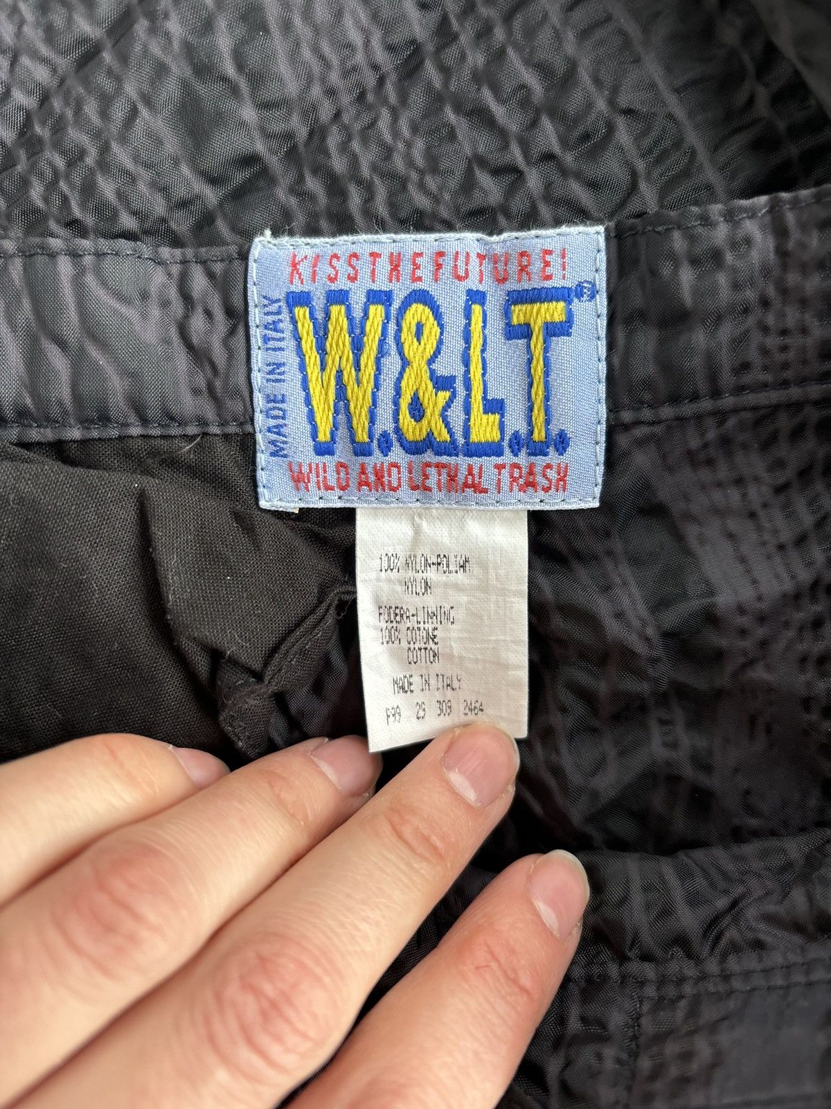 W&LT × Walter Van Beirendonck 90s W&LT Reptile Print embossed nylon pants. Size 29" - 5 Thumbnail