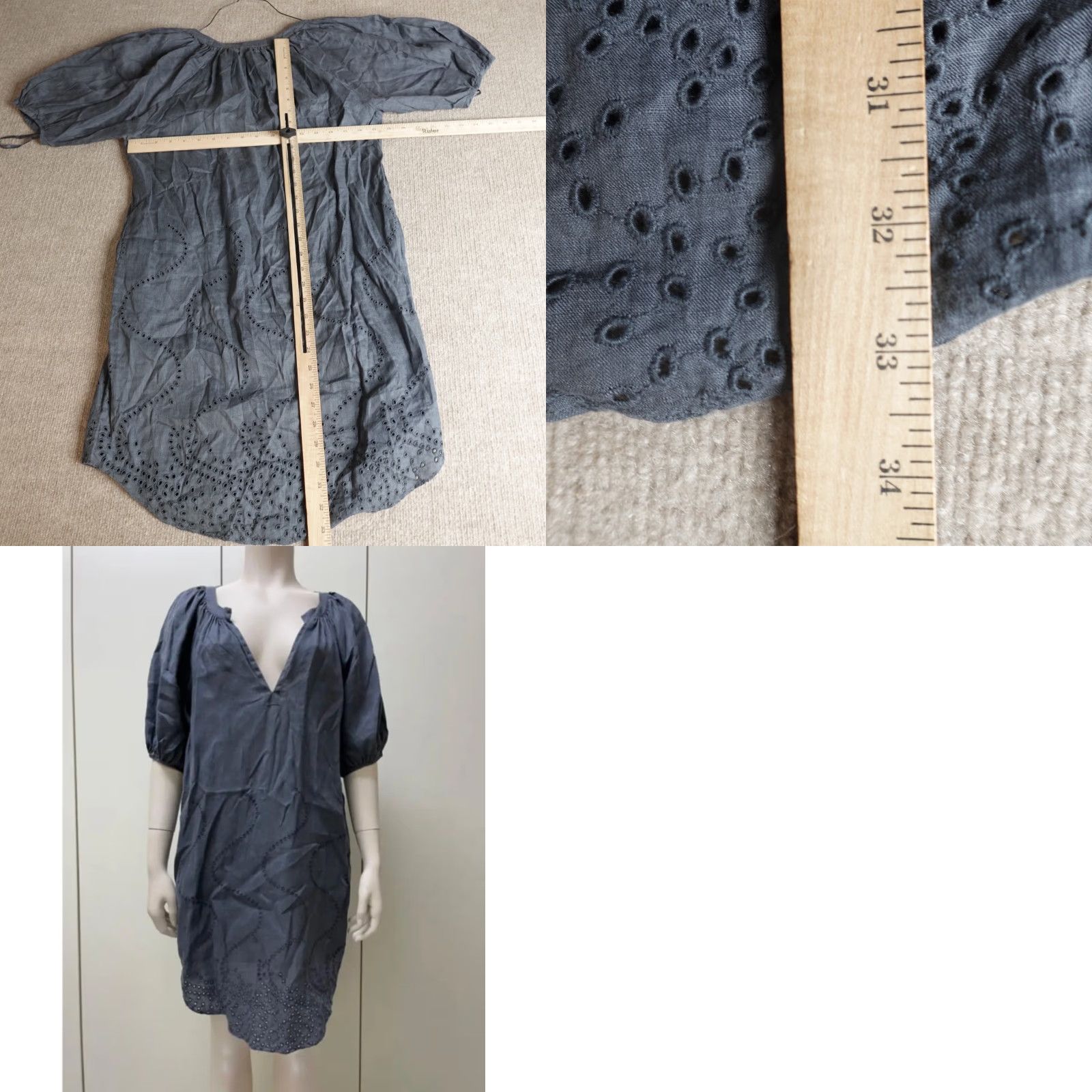 Diane von Furstenberg Diane von Furstenberg Dress Small Blue Gray Linen Kaftan Knee Length V-Neck Pullover Global Casual Womens Size S / US 4 / IT 40 - 8 Thumbnail