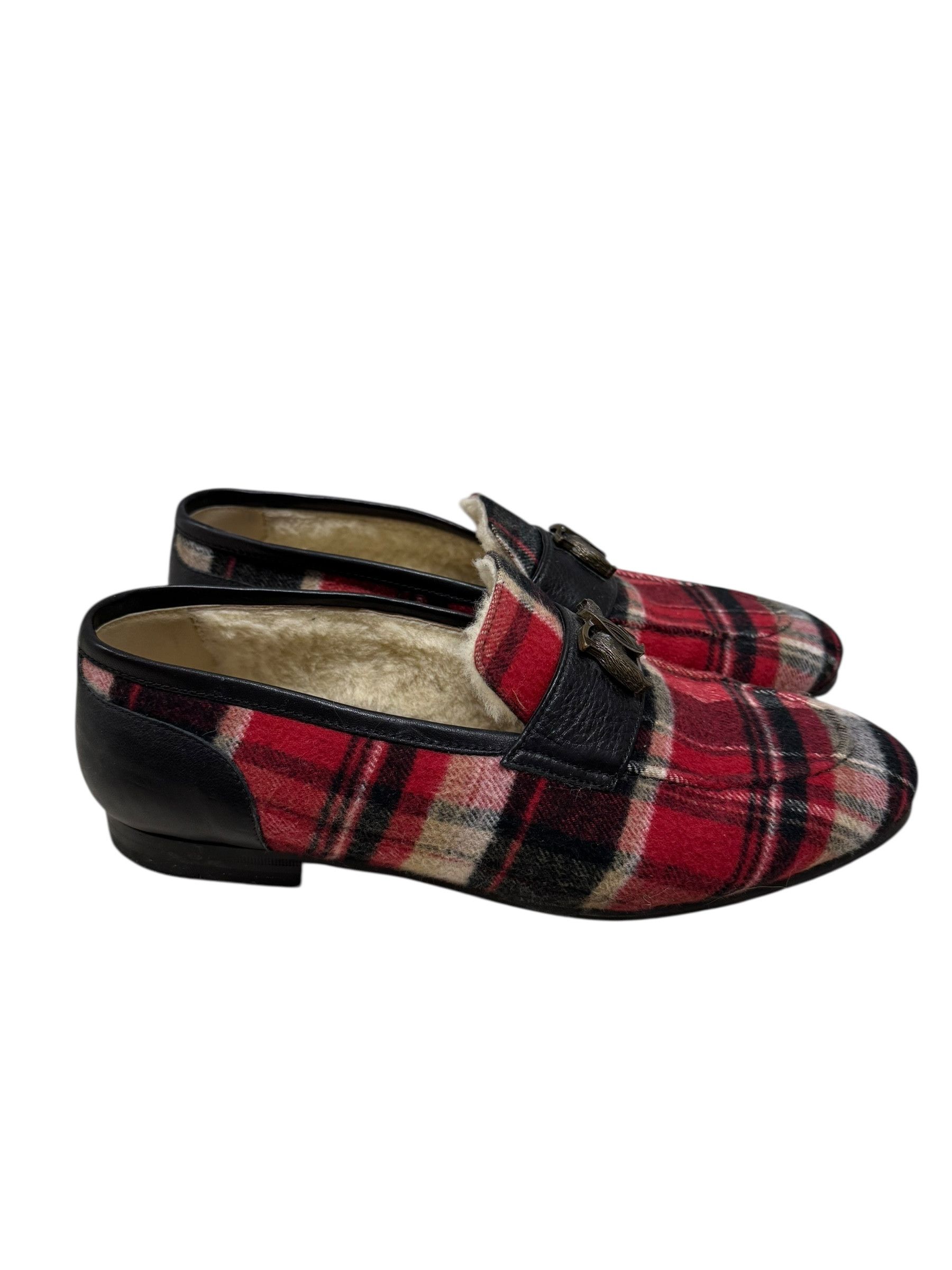 Dsquared2 Dsqaured2 Red Wool Tartan Plaid Bear Fur lined Mens Loafers Size US 10 / EU 43 - 2 Thumbnail