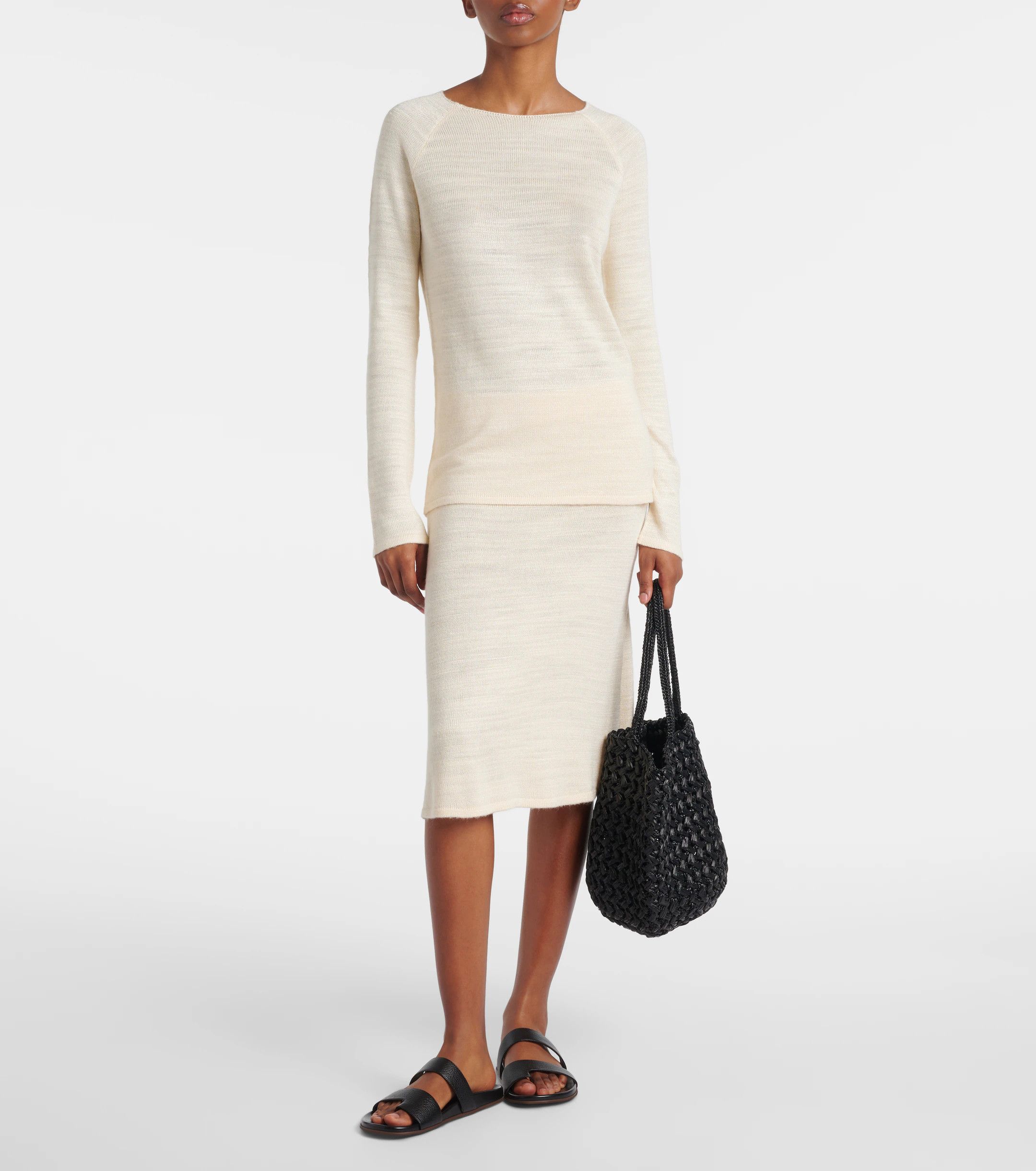 The Row THE ROW Jesto ecru knit silk midi skirt Size Large / 10 US Size 32" / US 10 / IT 46 - 5 Thumbnail