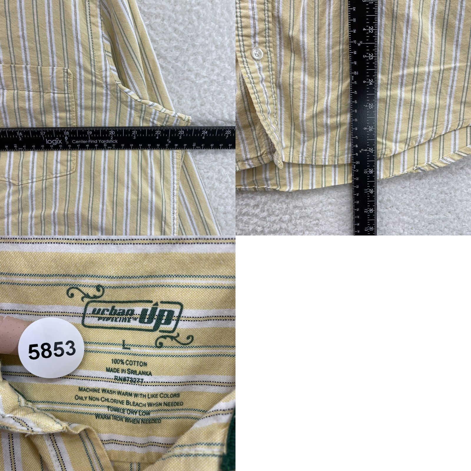 Vintage VINTAGE Urban Pipeline Button-Up Dress Shirt Mens Large Yellow Pinstripe Shirt Size 42R - 8 Thumbnail