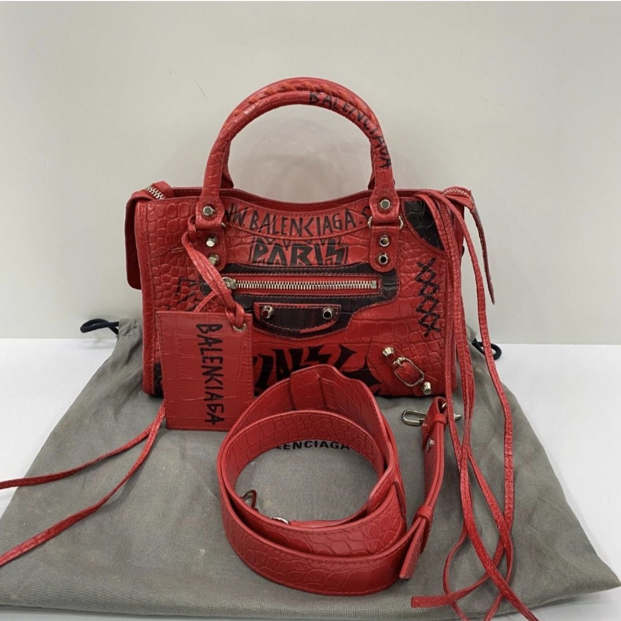 Balenciaga Balenciaga Calfskin Crocodile Embossed Graffiti Mini City Size ONE SIZE - 6 Thumbnail