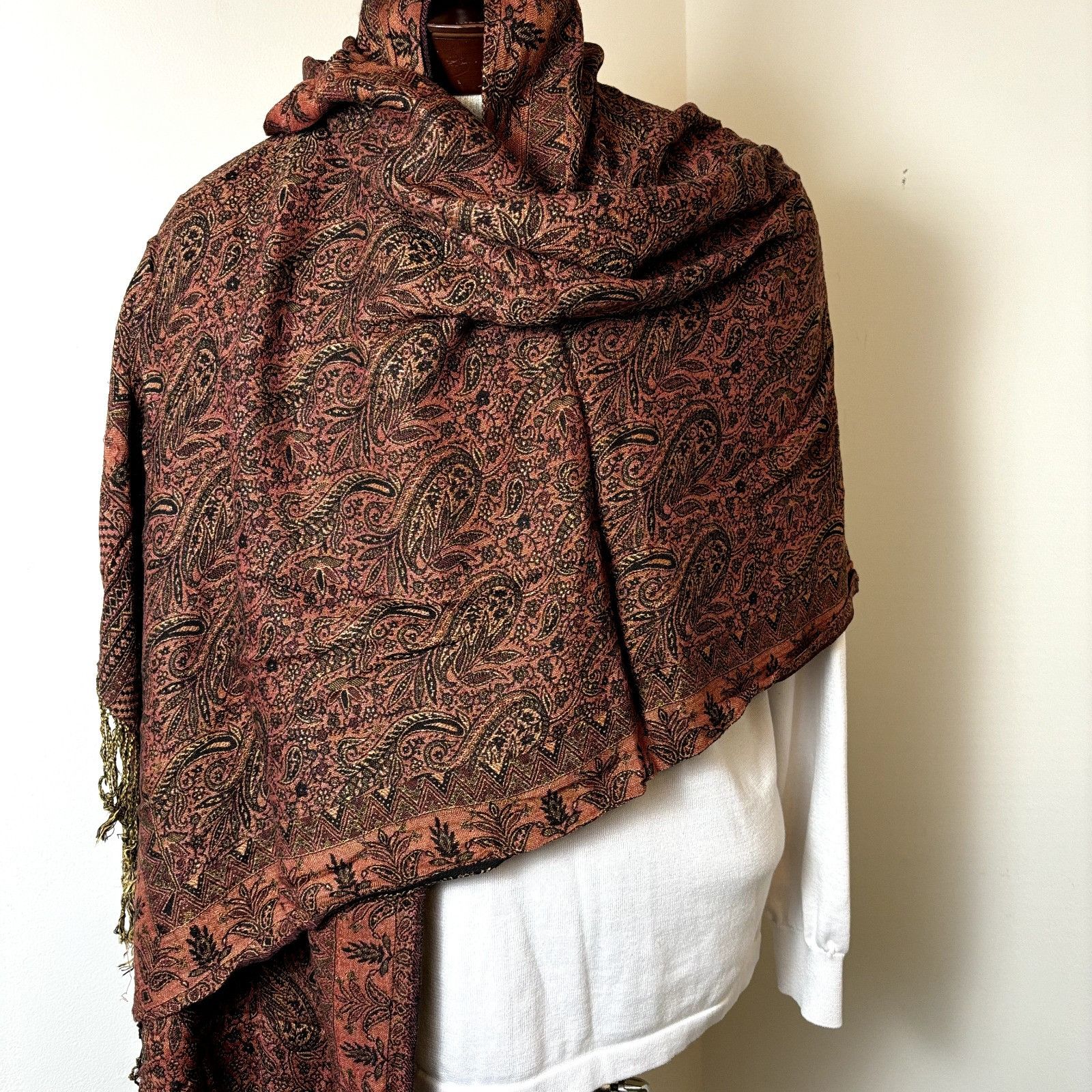 Other Pashmina Brown Shawl Scarf Wrap Accessory 28" x 79" w/ Fring Size ONE SIZE - 4 Thumbnail