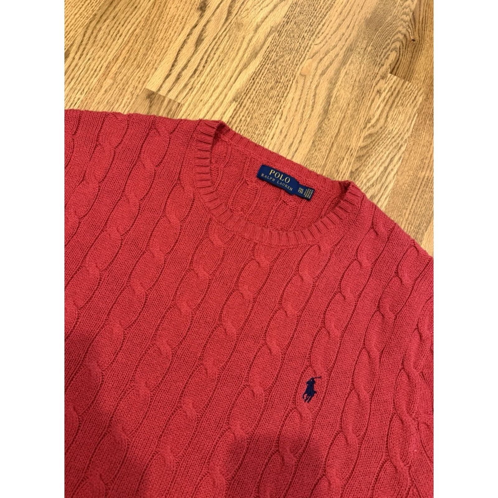 Polo Ralph Lauren Polo Ralph Lauren Sweater Men’s 2XL Cable Knit Cotton Crew Neck Embroidered Pony Coral Red Size US XXL / EU 58 / 5 - 3 Thumbnail
