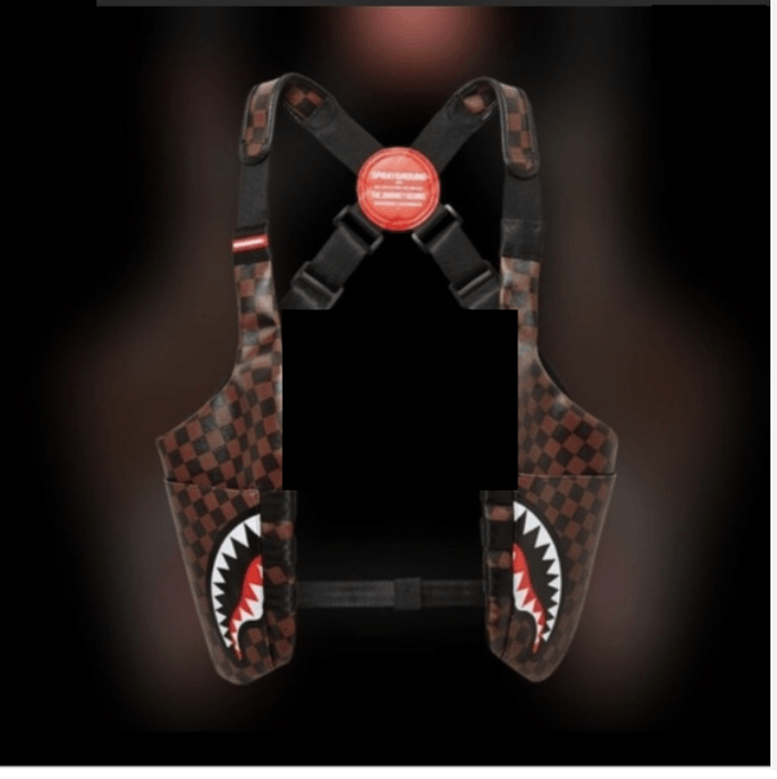 image of Sprayground Side Sharks In Paris Pack Holster Vest Backpack in Sprayground Brown/Black, Men's