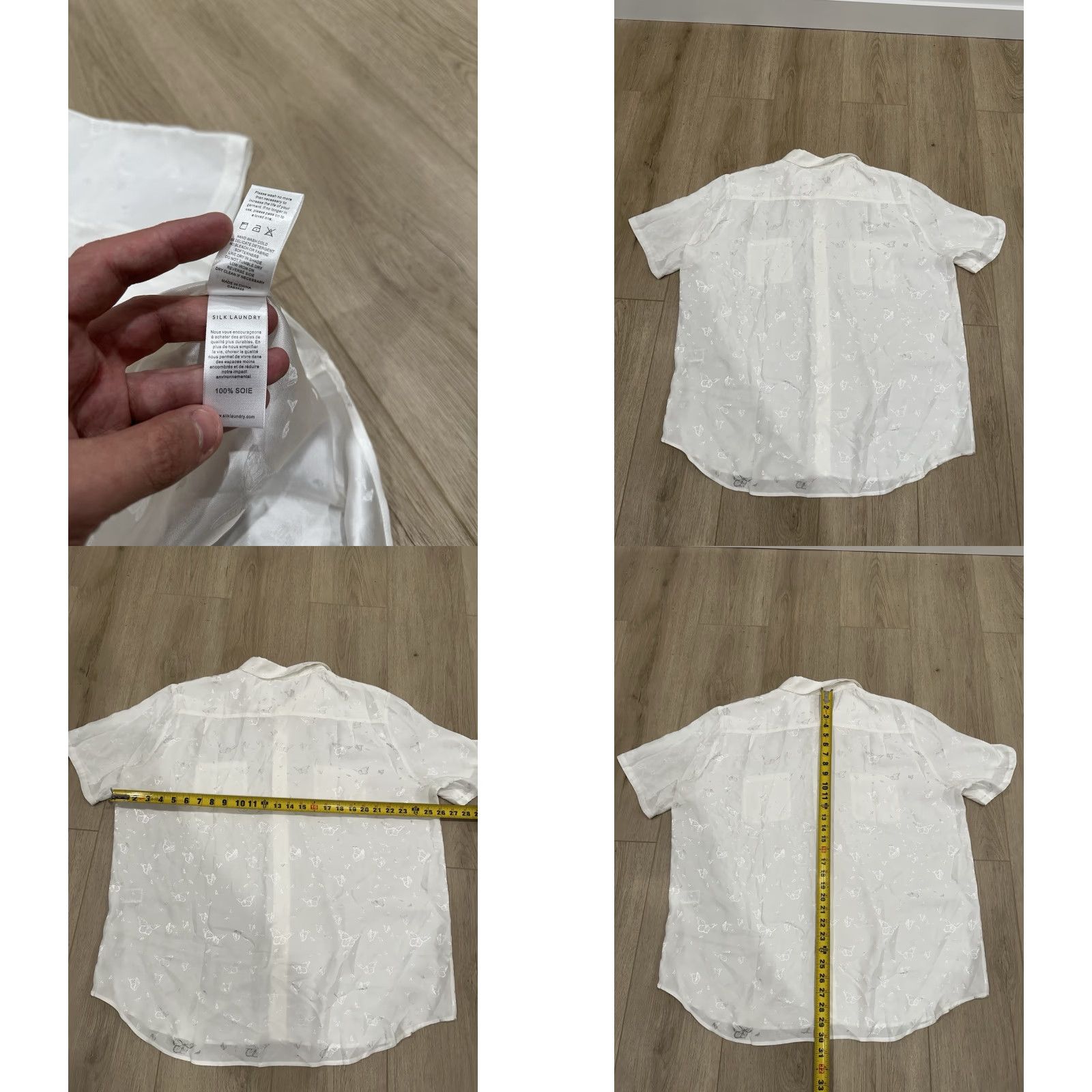 Silk Laundry NWT Silk Laundry Boyfriend Shirt XL White Silk Short Sleeve Monarch Jacquard Size XL / US 12-14 / IT 48-50 - 8 Thumbnail