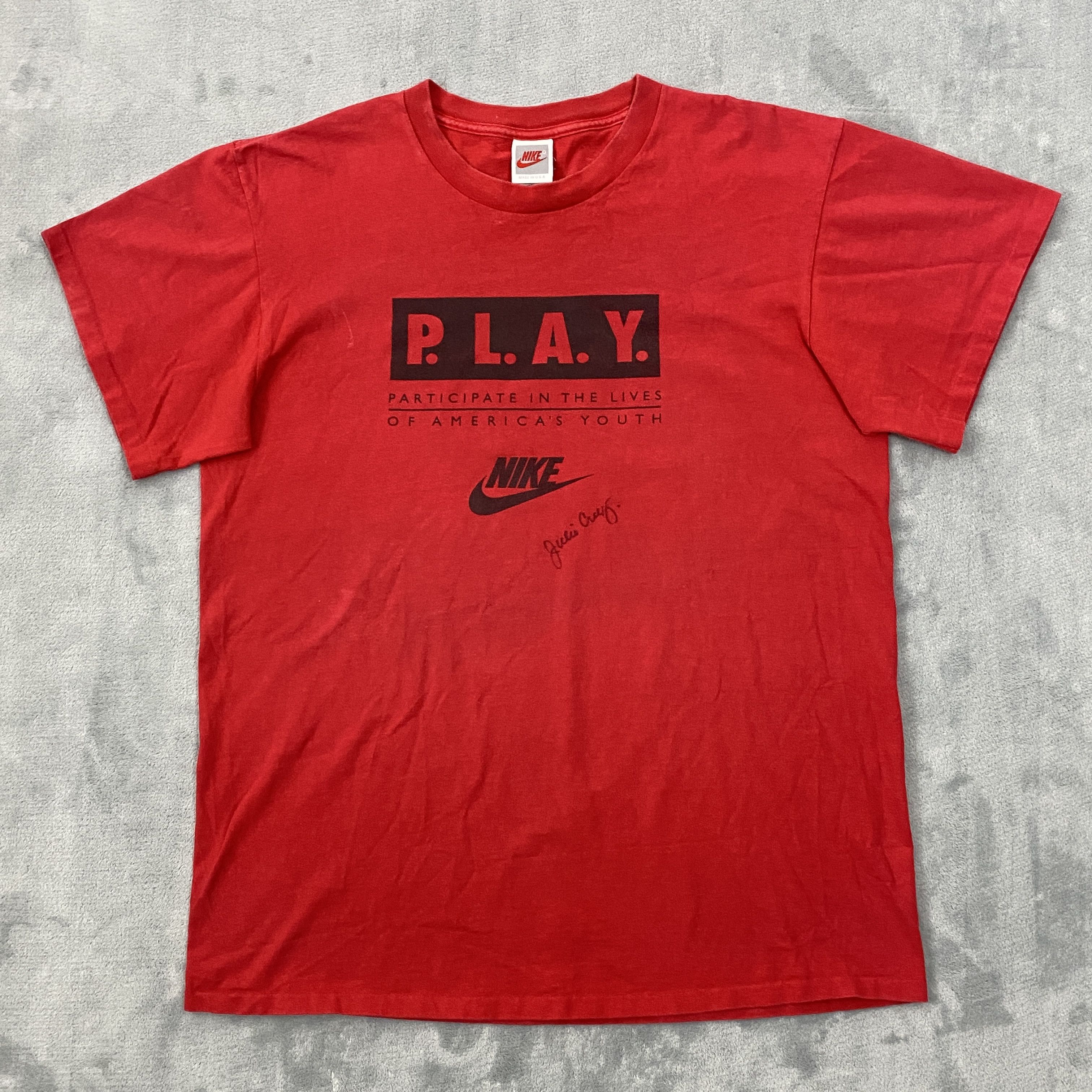 Nike × Vintage 80s JULIO CRUZ Hand Signed NIKE P.L.A.Y. T Shirt Men XL Size US XL / EU 56 / 4 - 1 Thumbnail