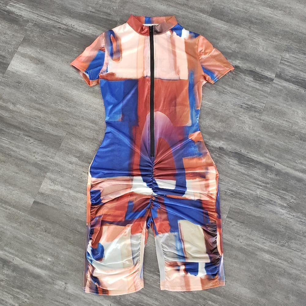 Designer Colorful Scrunch Butt Back Zip Romper Size 28" / US 6 / IT 42 - 2 Thumbnail