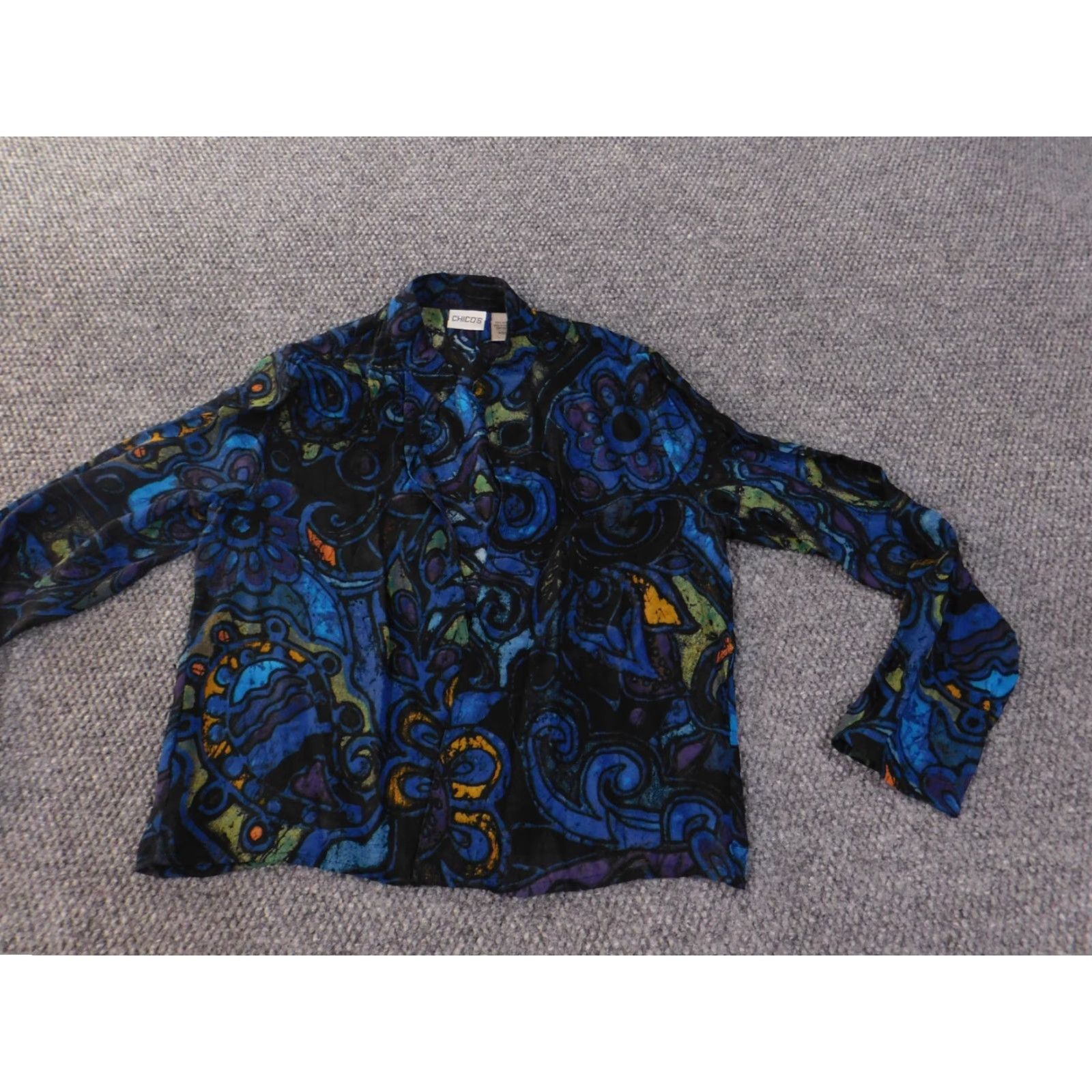 Vintage Chicos Blouse Shirt Womens 0 Blue Geometric Rayon Open Crew Neck Long Sleeve Open Casual Regular Vintage No Size XS / US 0-2 / IT 36-38 - 3 Thumbnail