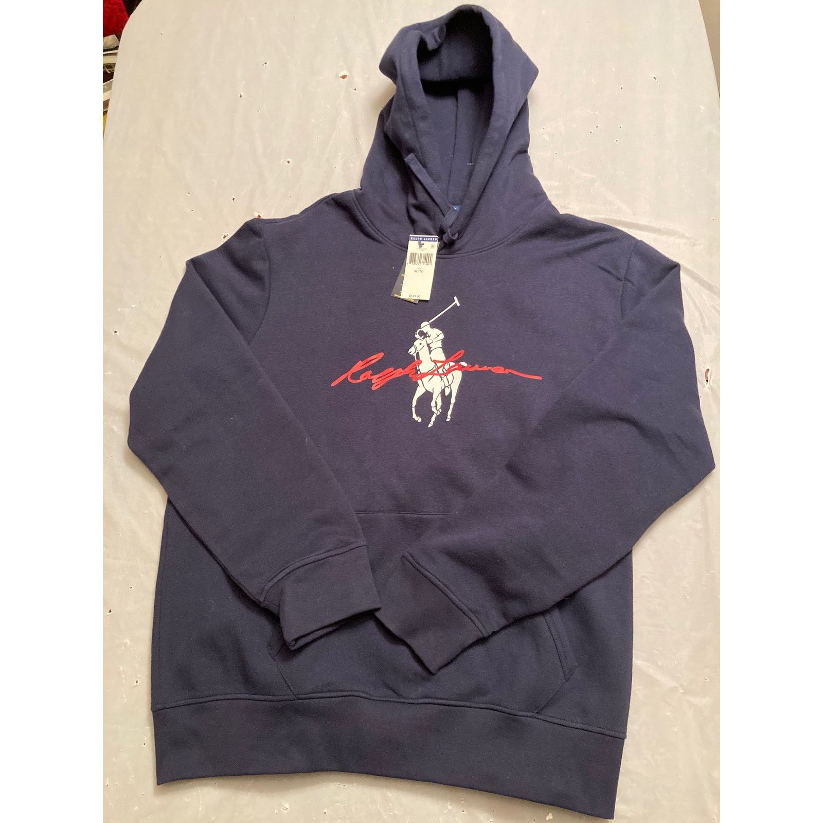 image of Polo Ralph Laurent Big Pony Logo Fleece Hoodie Navy Size XL in Blue, Men's