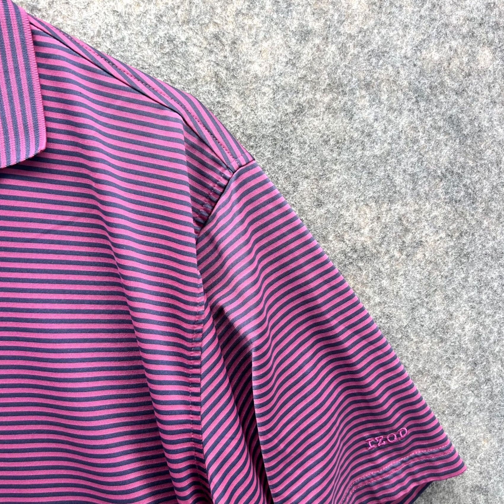 Izod Izod Polo Shirt Men Large Adult Purple Blue Striped Golf Casual Preppy Button Collar Short Sleeve Size US L / EU 52-54 / 3 - 5 Thumbnail