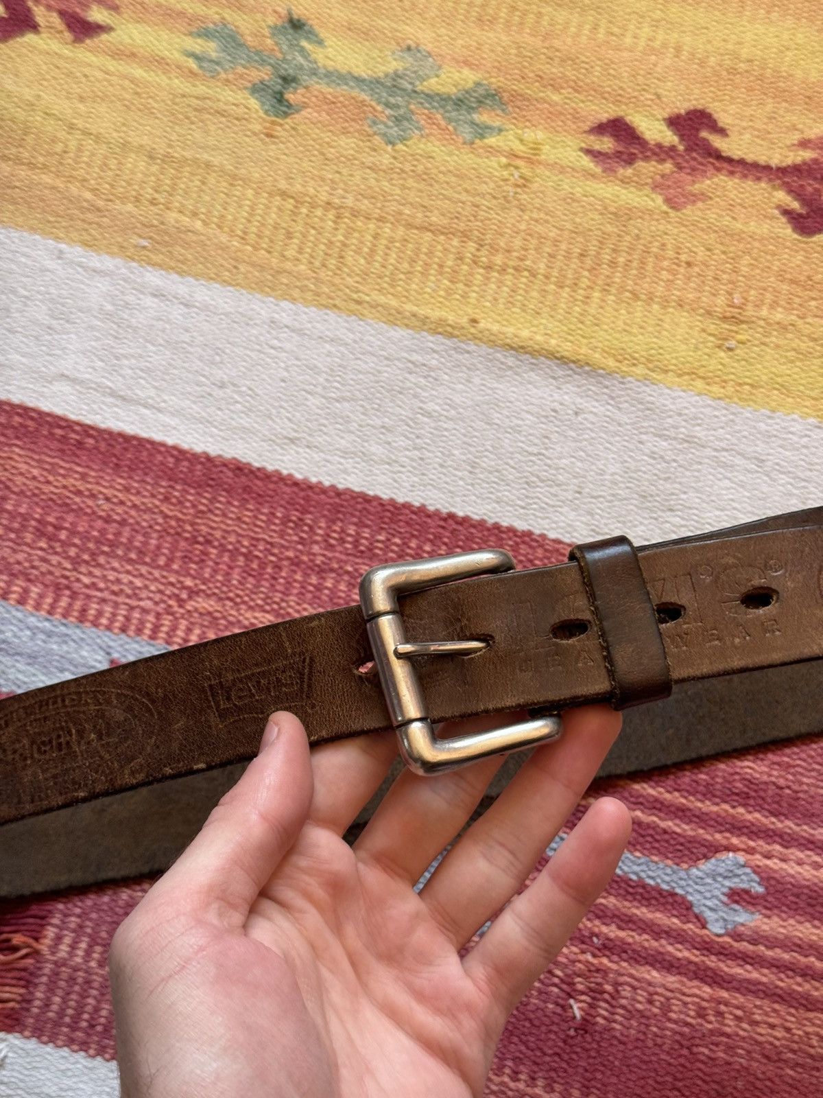 Levi's Vintage 90’s Levi’s Genuine Leather Brown Cowboy Belt Size ONE SIZE - 2 Thumbnail
