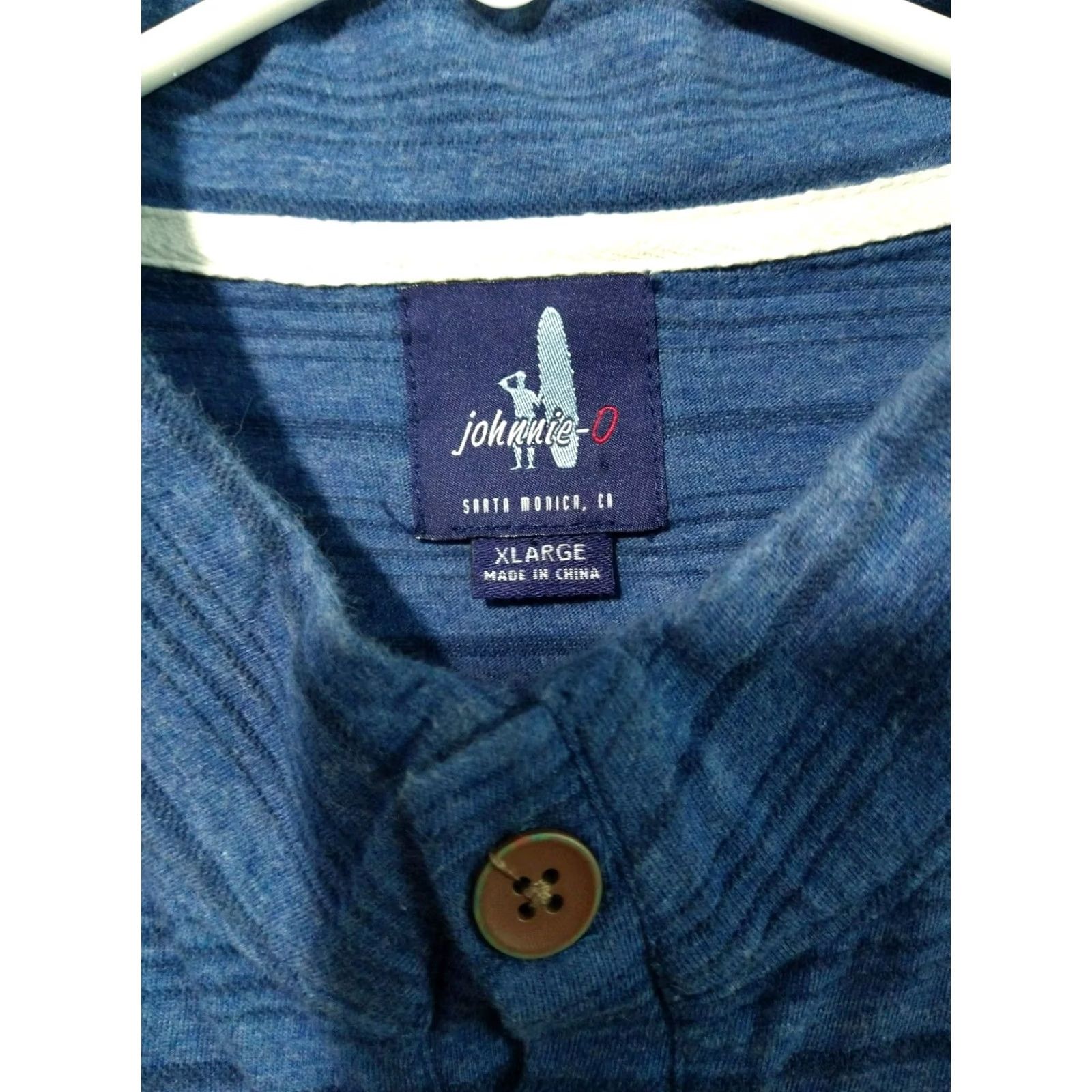 johnnie-O Johnnie-O Shirt Mens XL Blue Henley Long Sleeve Textured Pockets Cotton Size US XL / EU 56 / 4 - 5 Thumbnail