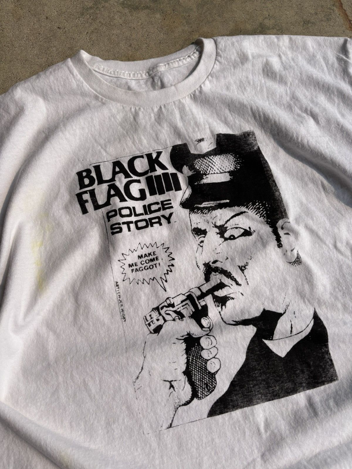 Band Tees Vintage Early 2000s Black Flag Police Story Faded White Tee Size US XL / EU 56 / 4 - 3 Thumbnail