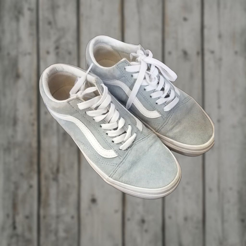Vans VINTAGE Vans Pig Suede Old Skool Sneaker Unisex Adults Mens 4.5 Womens 6 Blue Fog/True White Size US 5 / IT 35 - 1 Thumbnail
