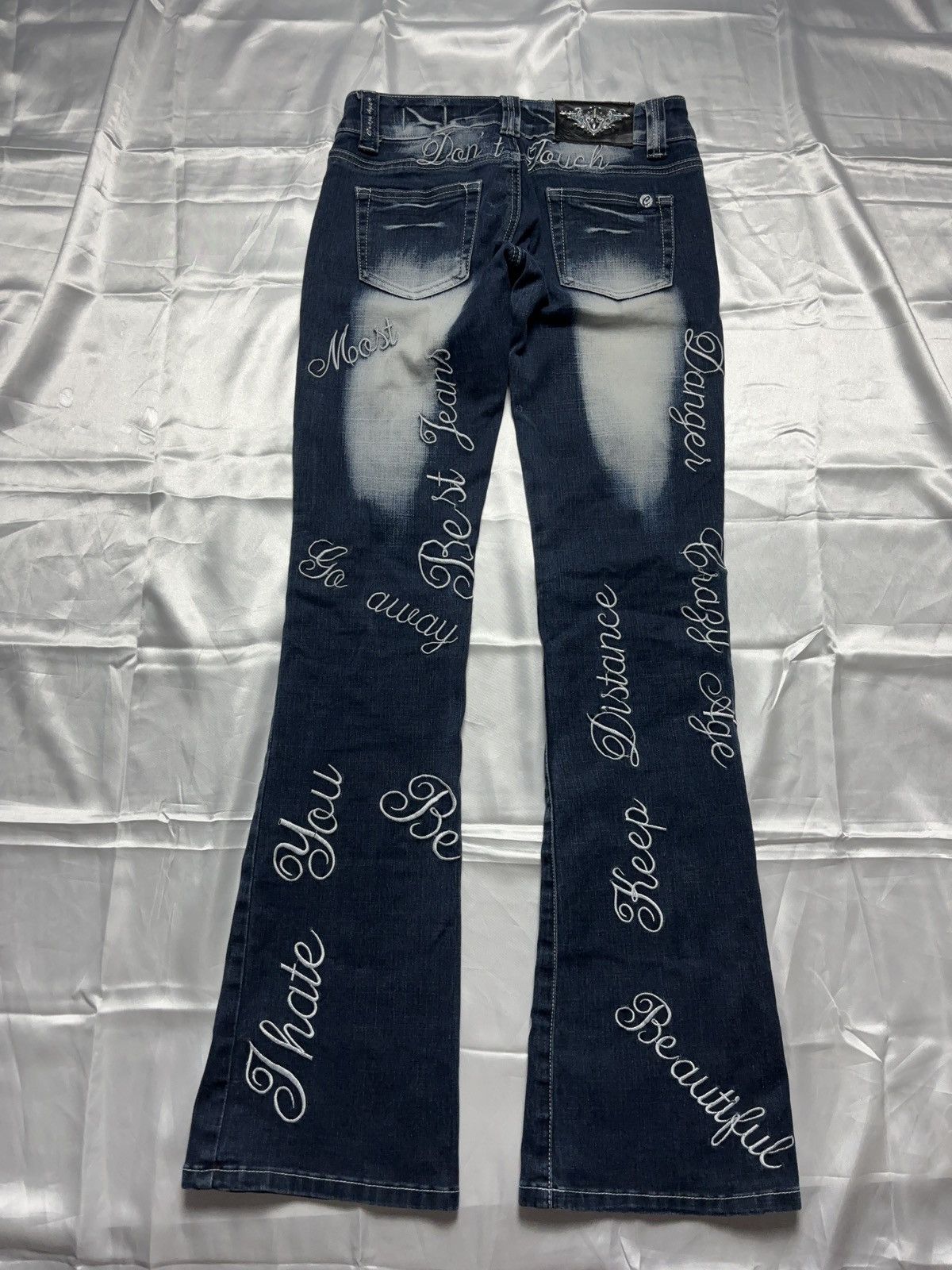 Vintage “Don’t touch” faded printed vintage flared denim jeans pants Size 26" / US 2 / IT 38 - 2 Thumbnail
