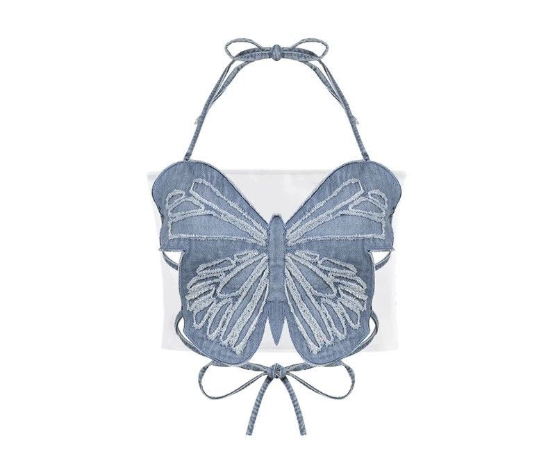 Other Y2K Butterfly Denim Halter Top Size ONE SIZE - 4 Thumbnail